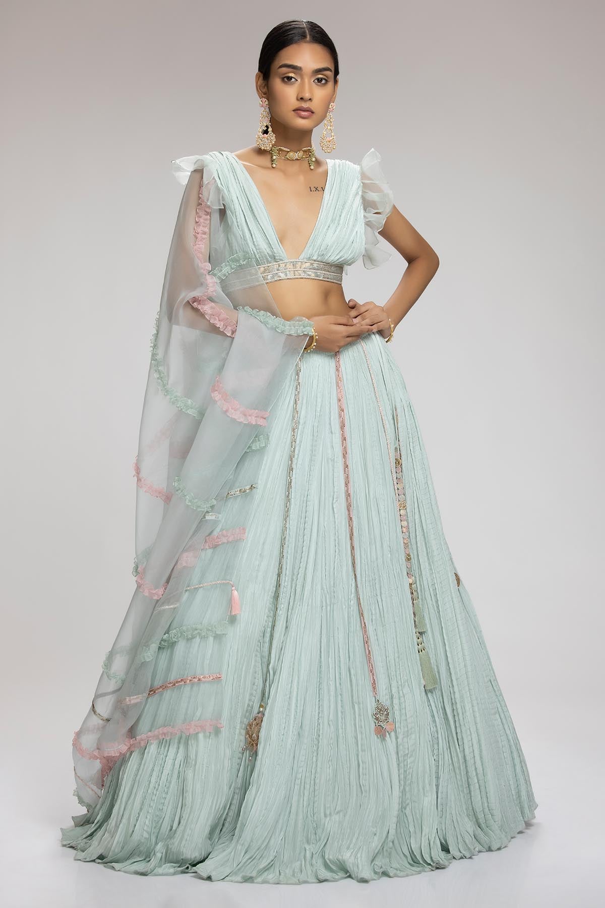 Mint Embellished Lehenga Set
