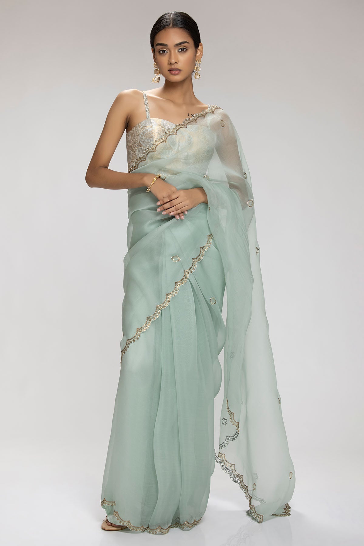 Chhaya Mehrotra Mint Embellished Saree & Blouse for women online at ScrollnShops