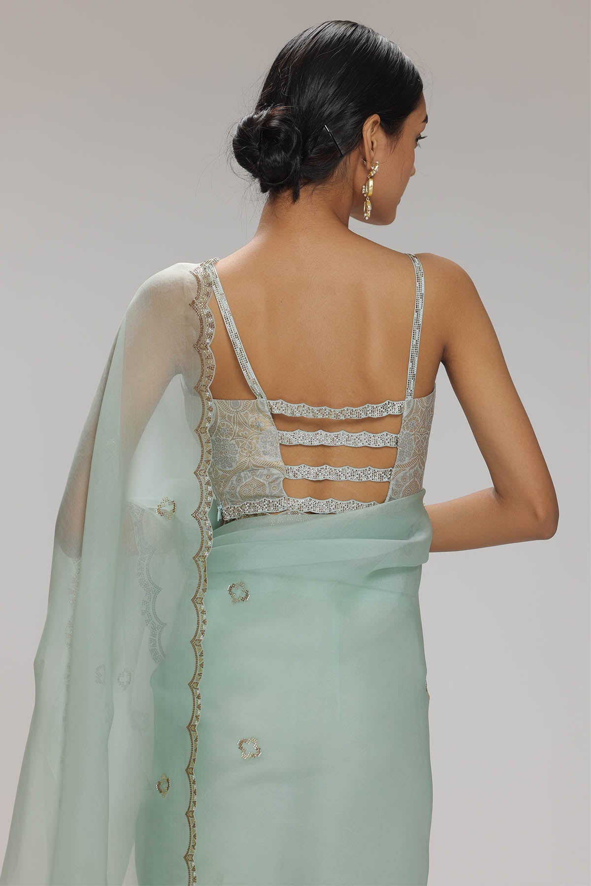 Mint Embellished Saree & Blouse