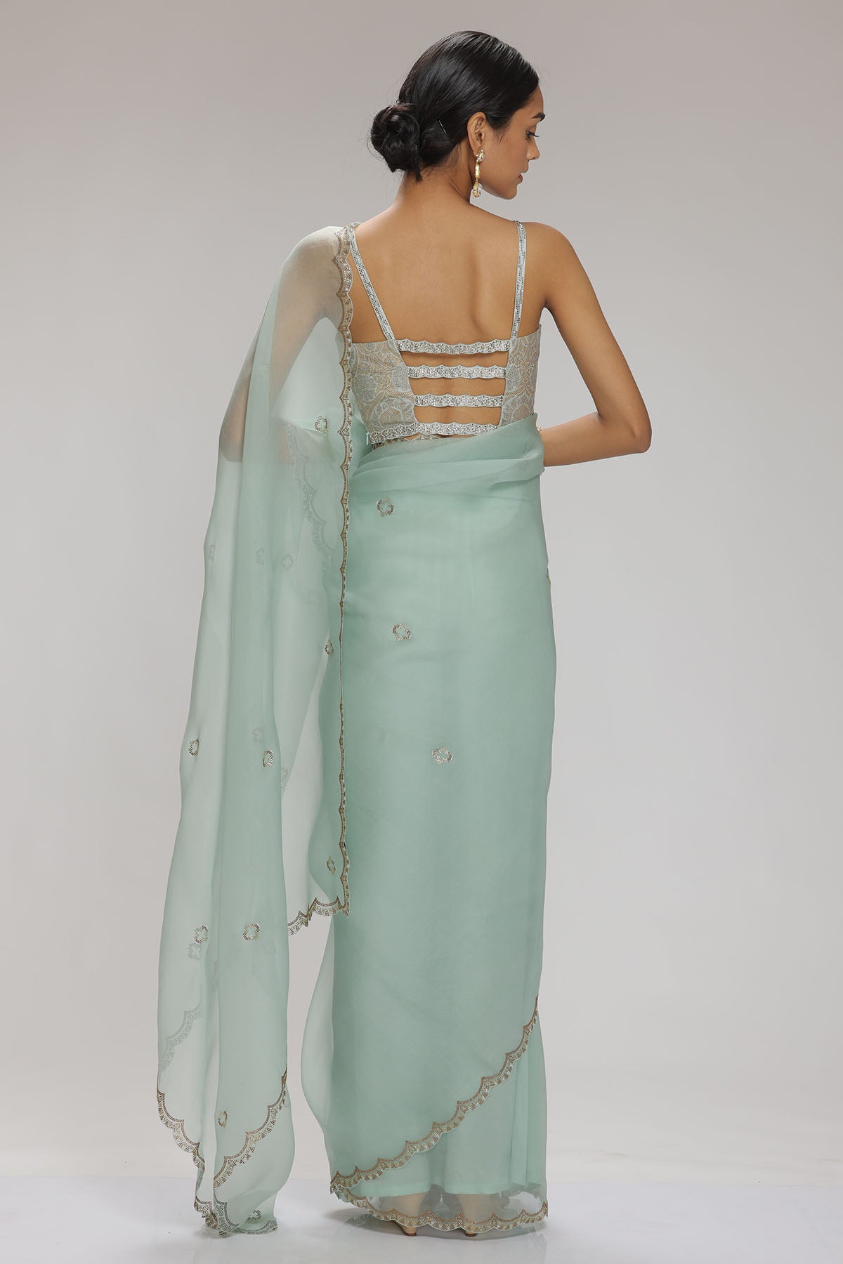 Mint Embellished Saree & Blouse