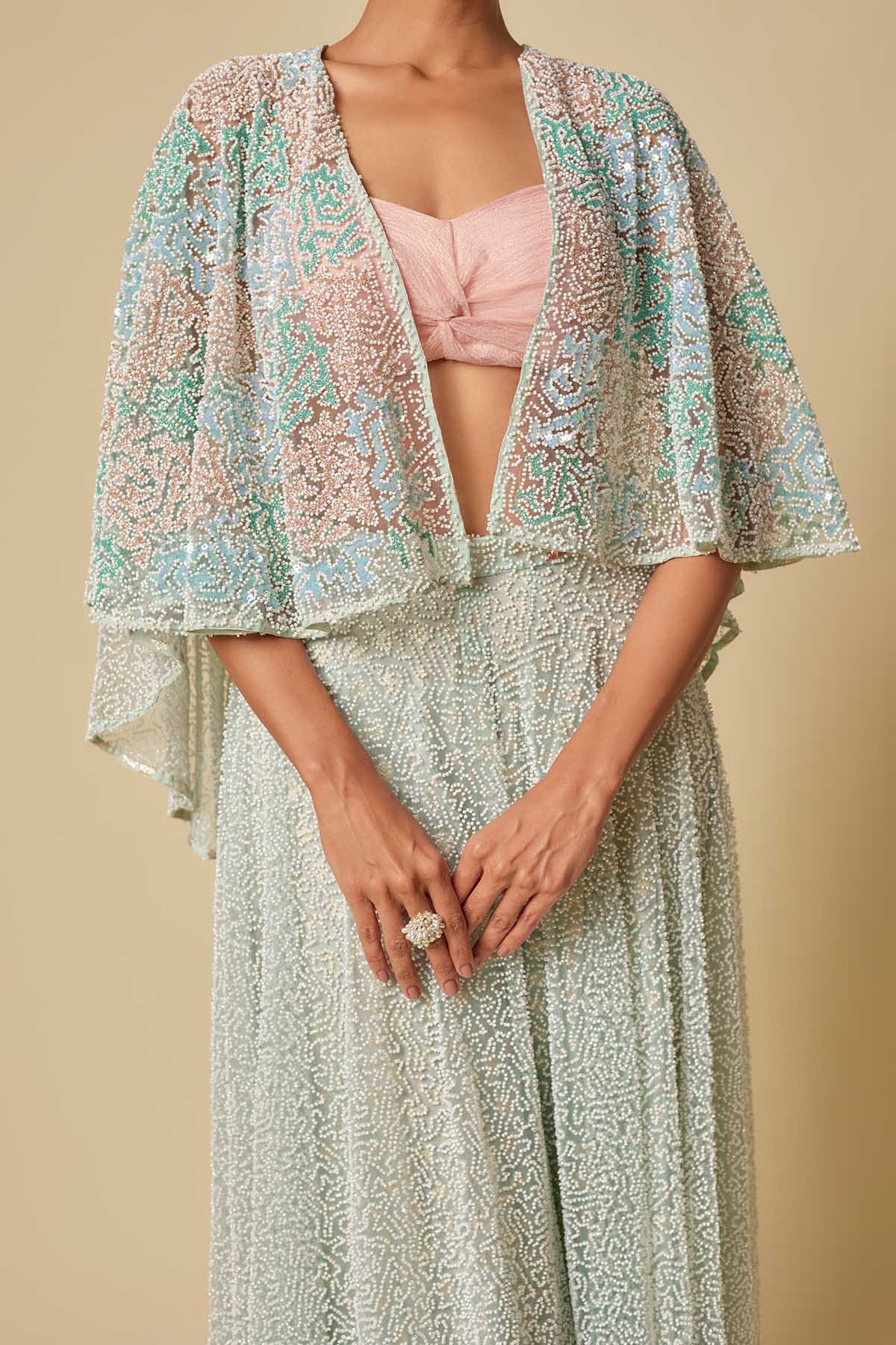 Mint Embroidered Gharara Set