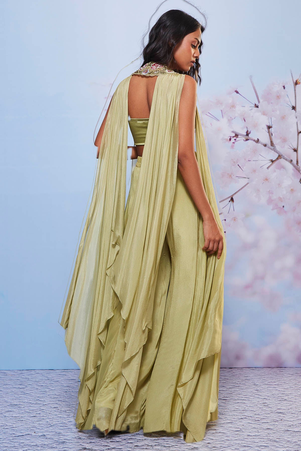 Mint Embroidered Jacket Set