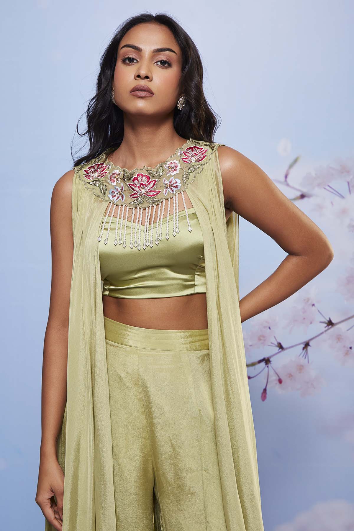 Mint Embroidered Jacket Set