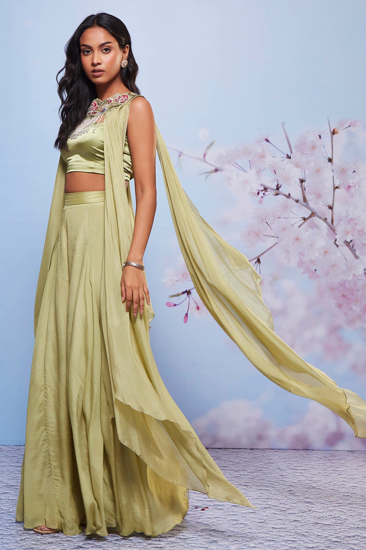 Mint Embroidered Jacket Set