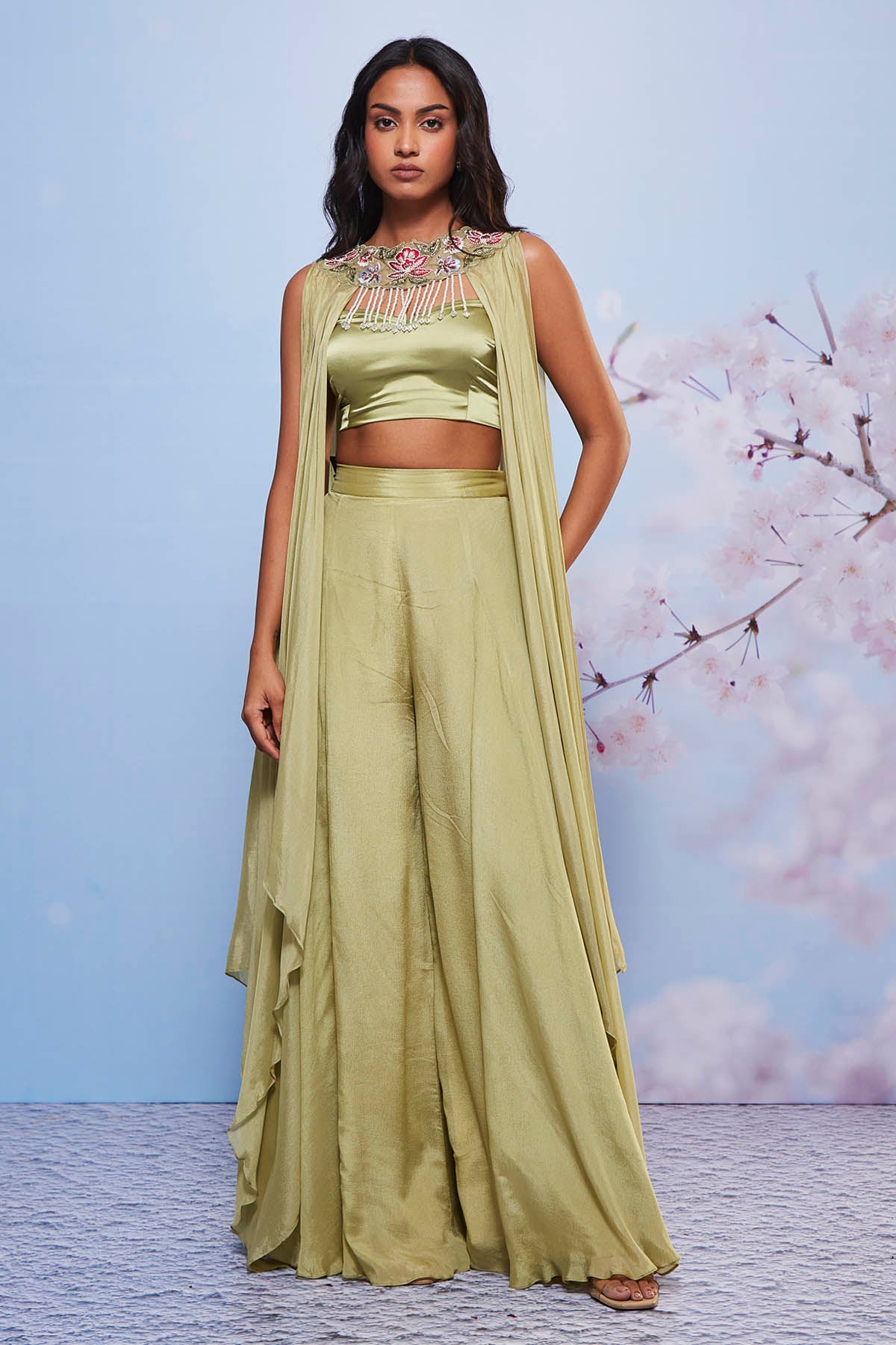 Mint Embroidered Jacket Set