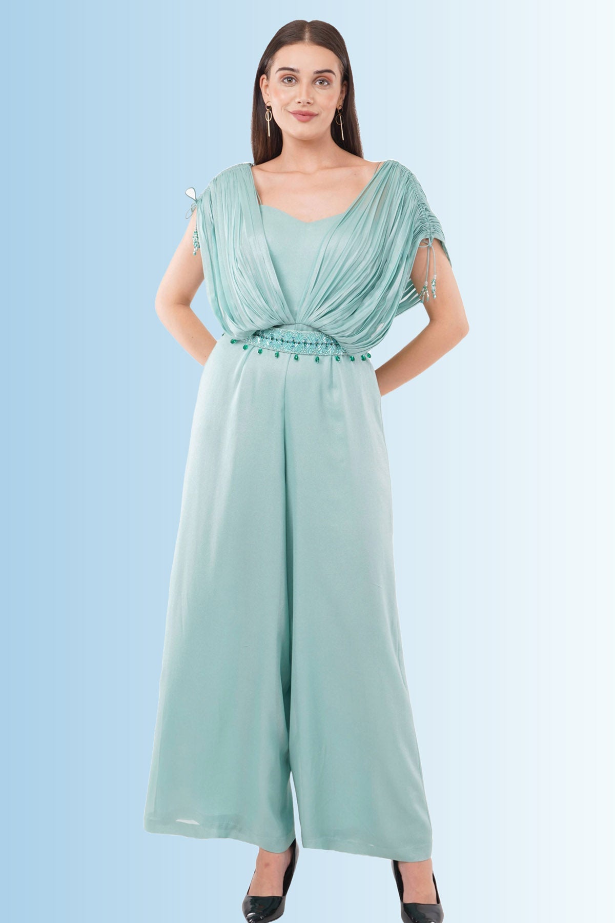 Anjali Kanwar Mint Embroidered Jumpsuit & Belt for women online at ScrollnShops