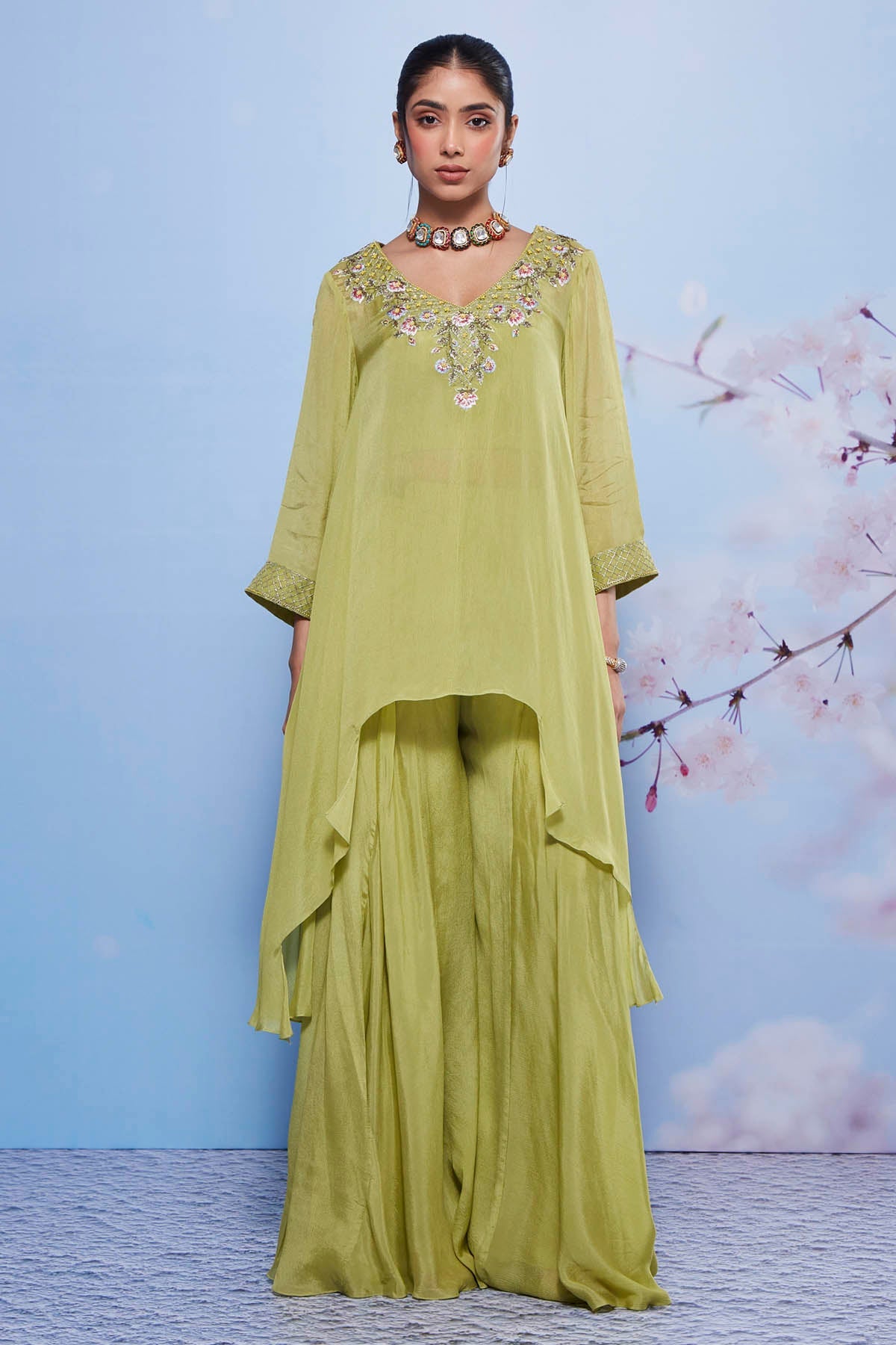 Buy Mint Embroidered Kurta Set Online