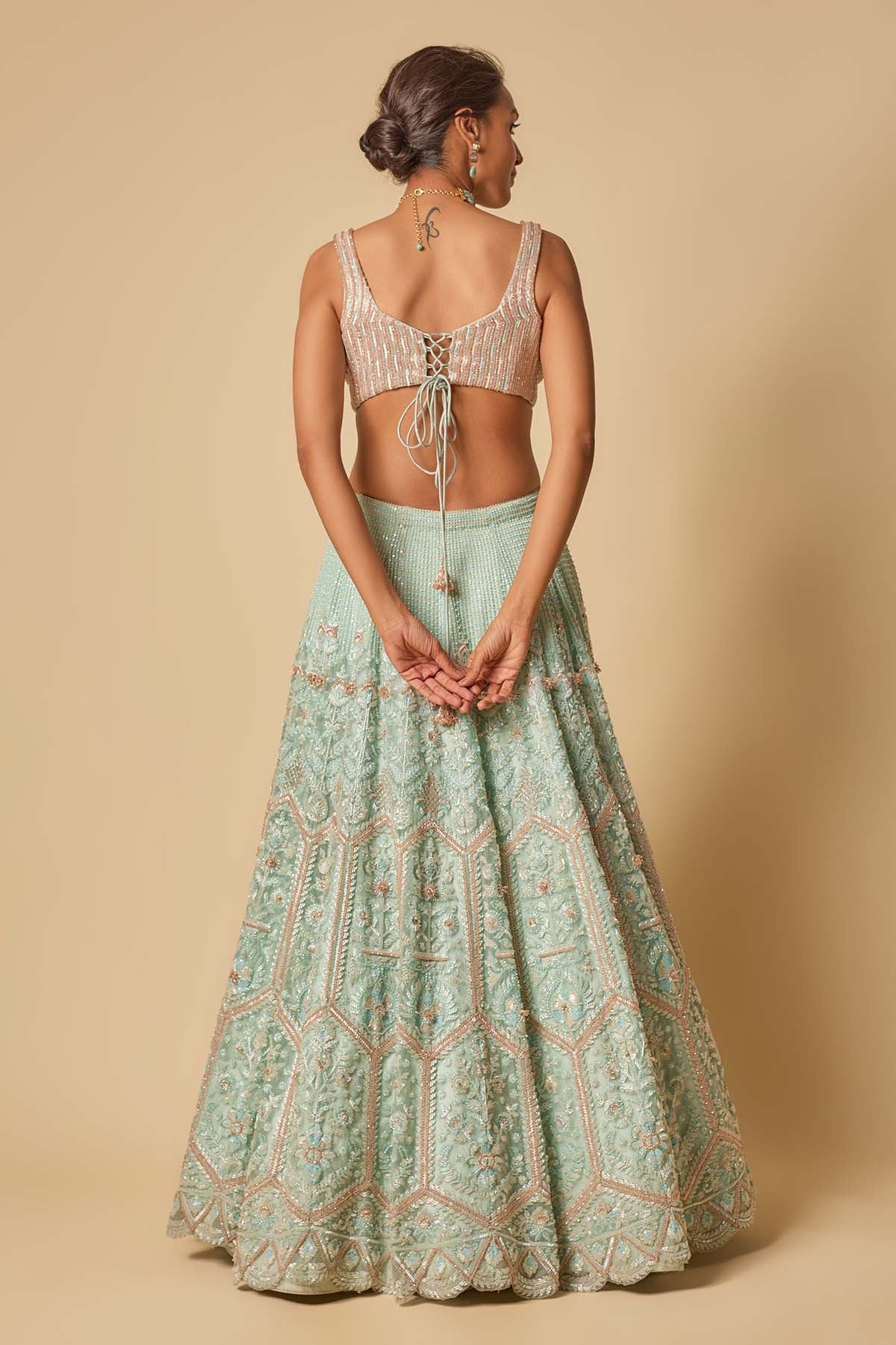 Mint Embroidered Lehenga Set