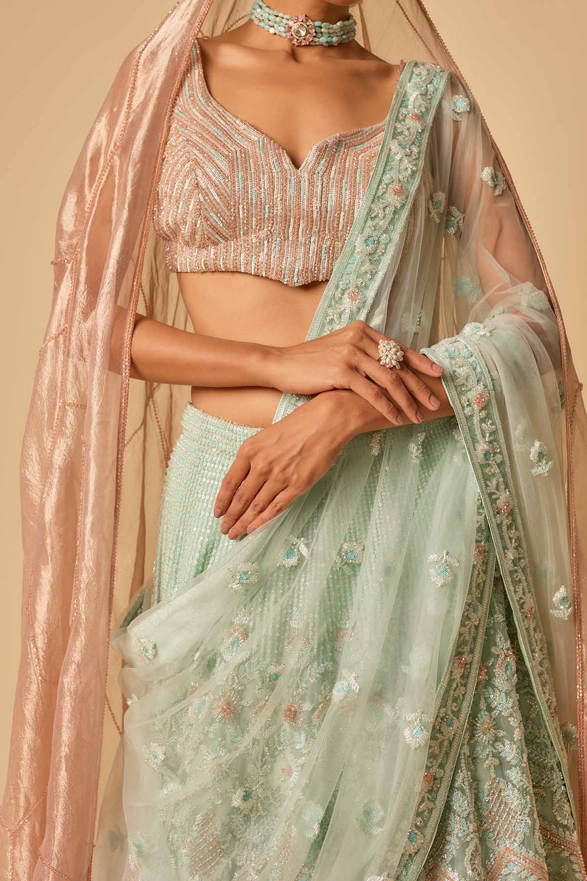 Mint Embroidered Lehenga Set