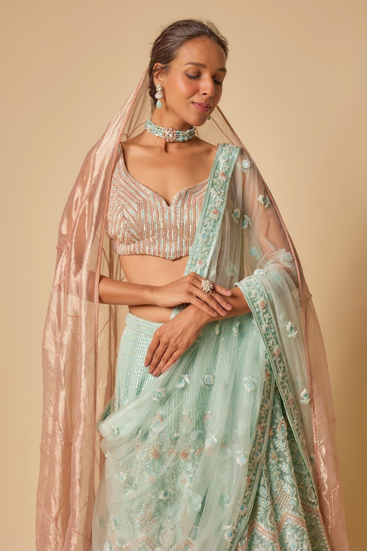 Mint Embroidered Lehenga Set