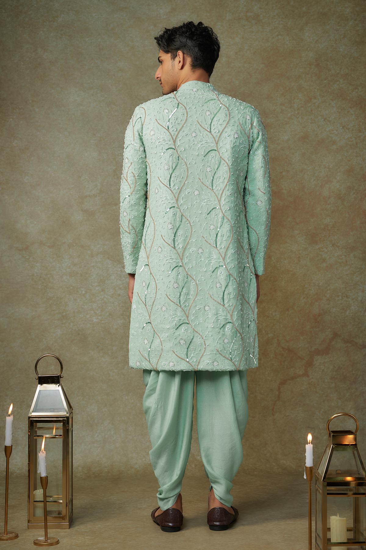 Mint Embroidered Sherwani Set