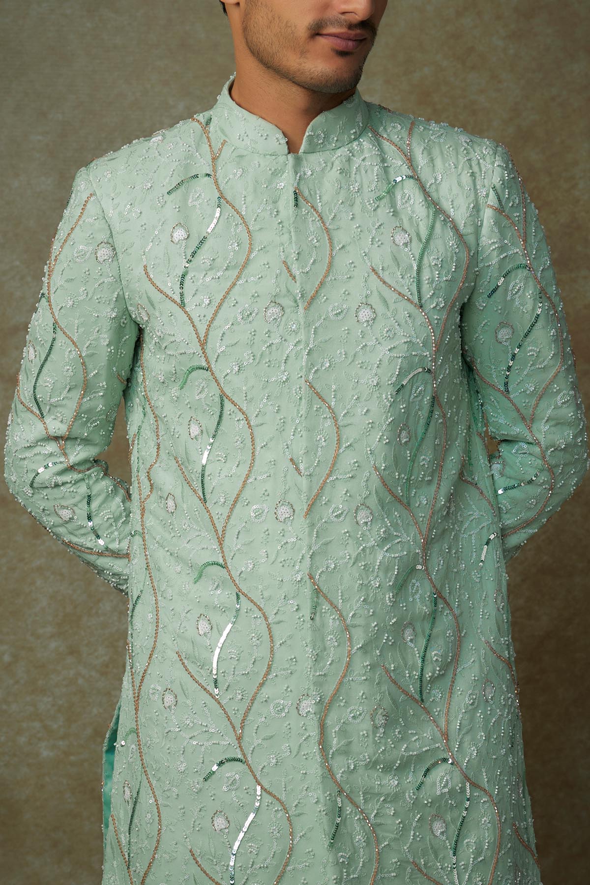 Mint Embroidered Sherwani Set