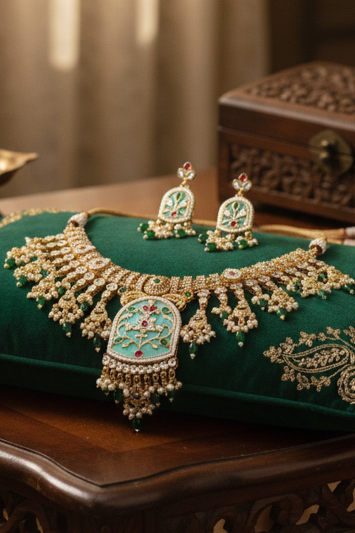 Buy Mint Emerald Drop Jewellery Set for women by Inko & Co online available at scrollnshops