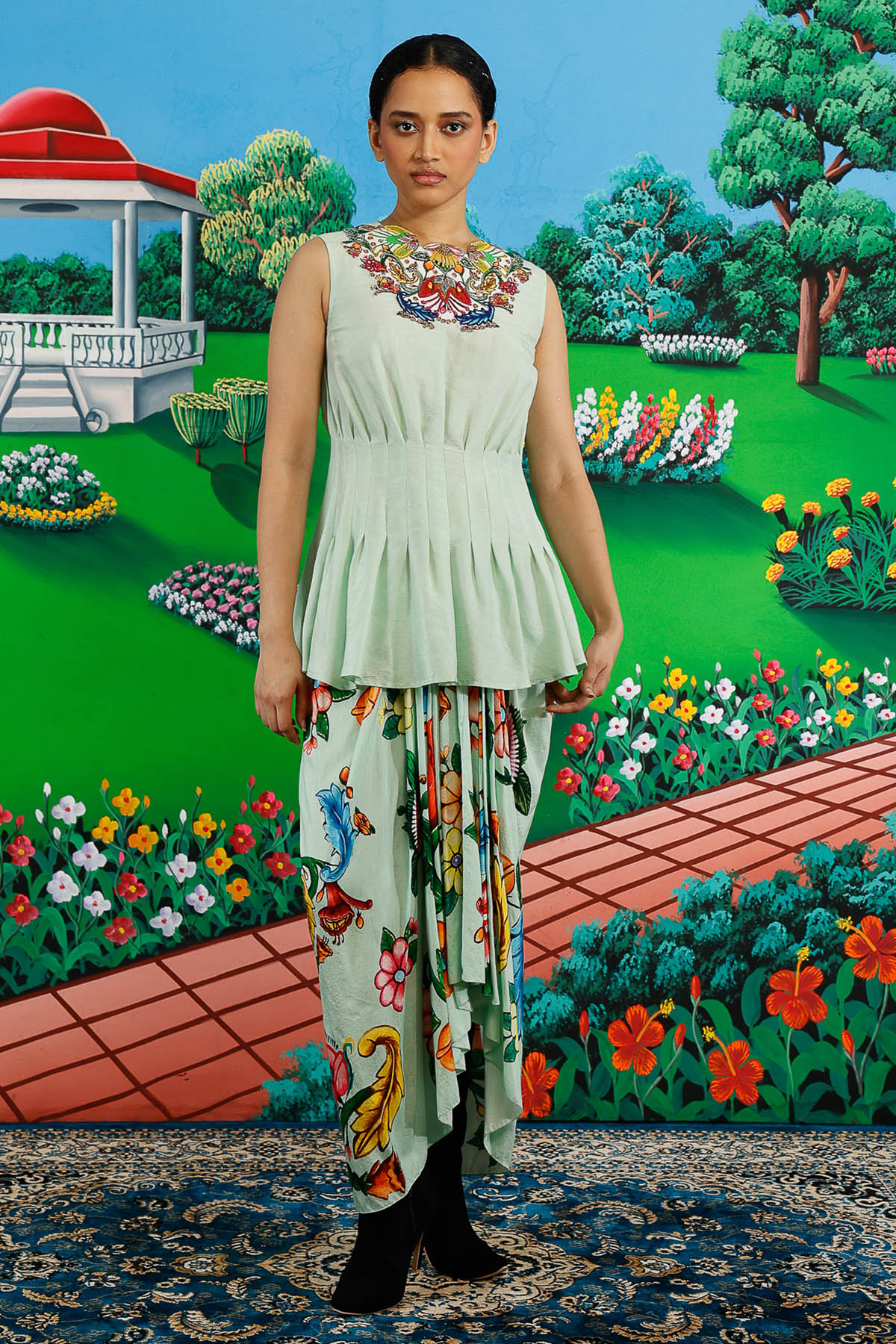 Buy Mint Floral Printed Co-ord Set for women by Saksham Neharicka online available at scrollnshops