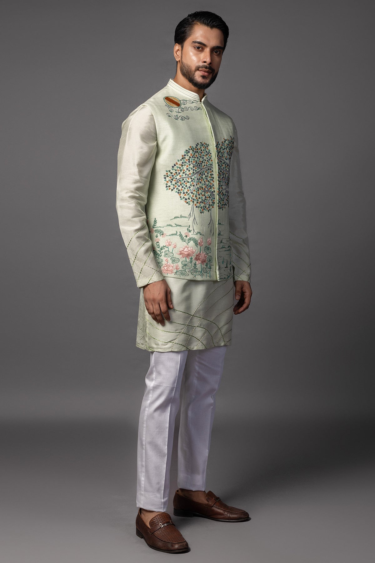 Mint Green Bam Silk Kurta Set