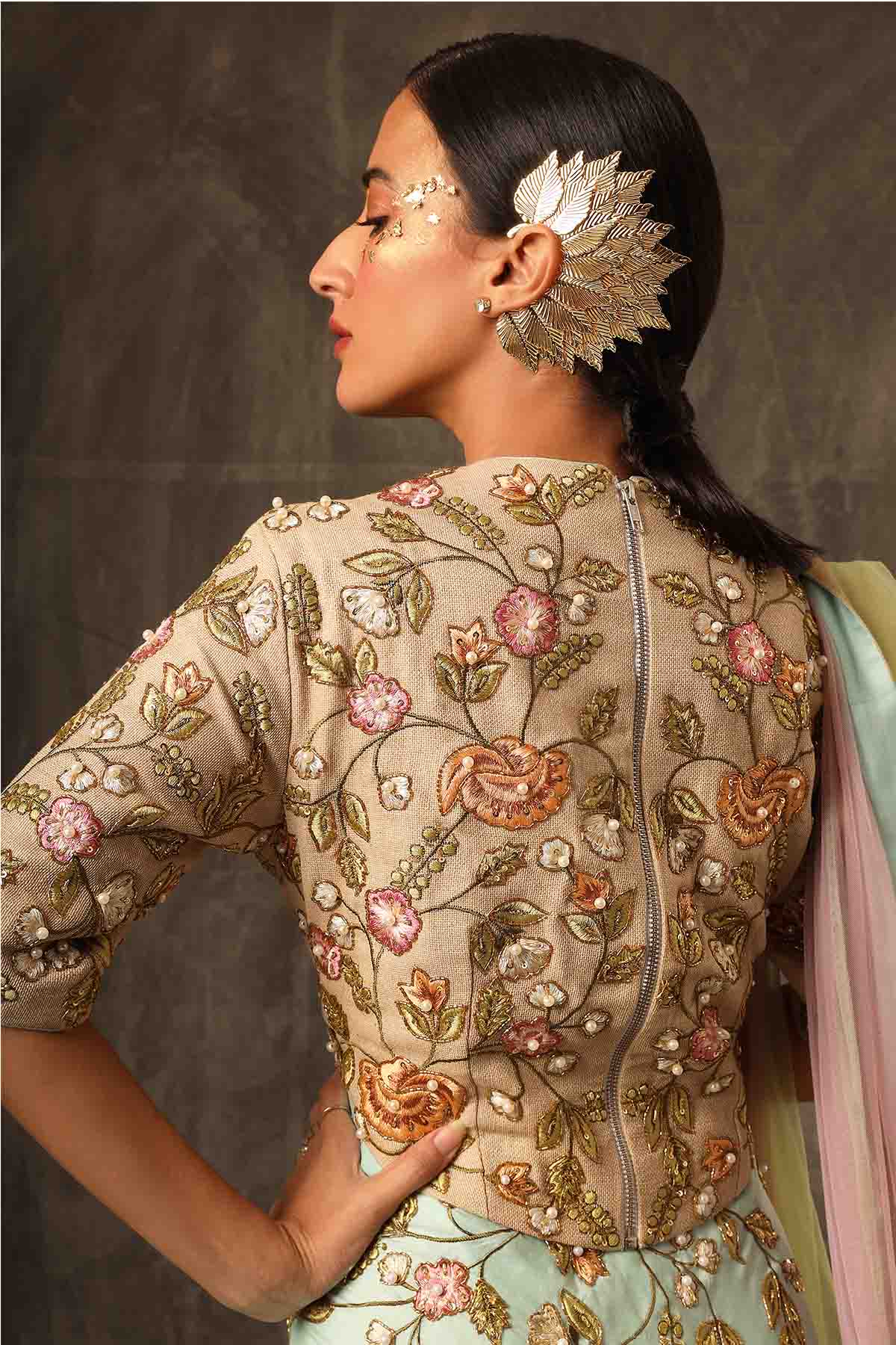 Mint Green Bead Work Lehenga Set