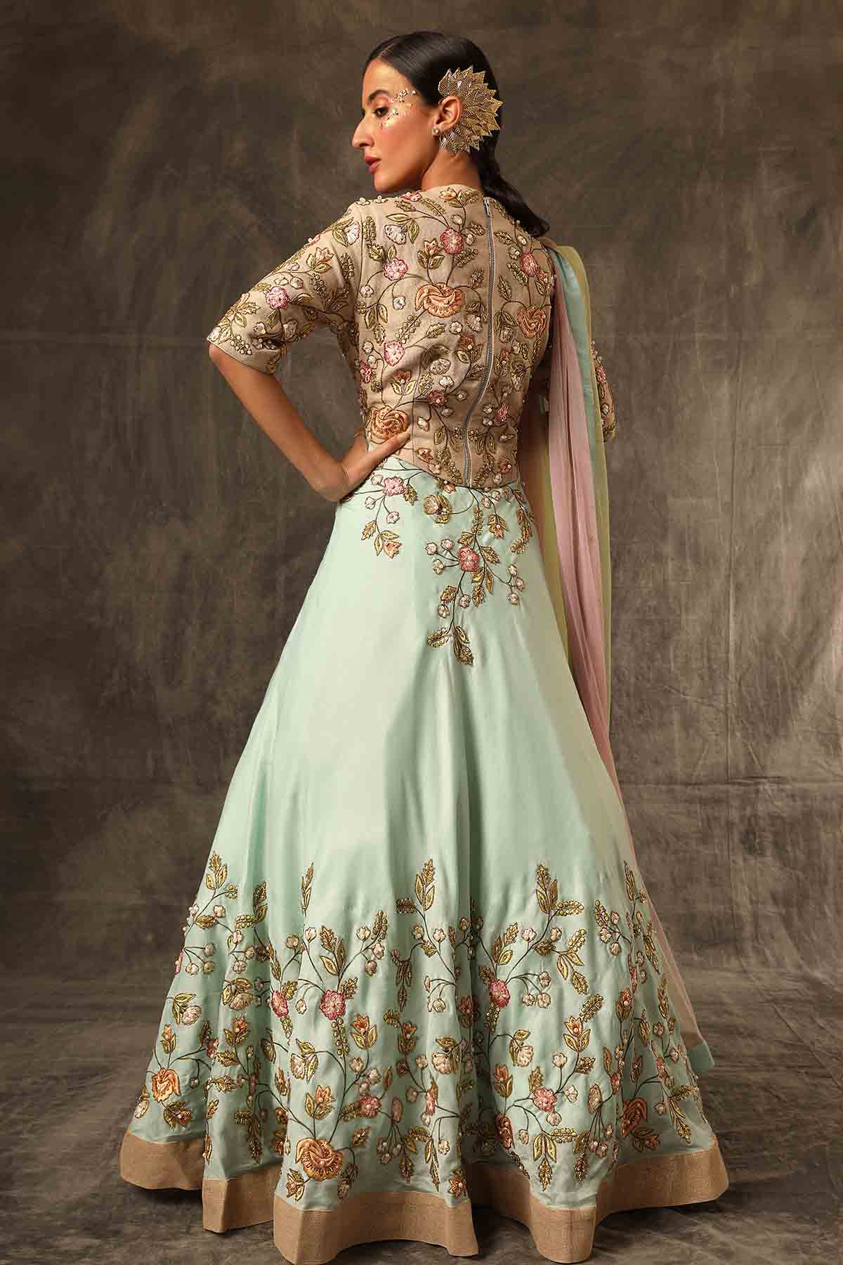 Mint Green Bead Work Lehenga Set