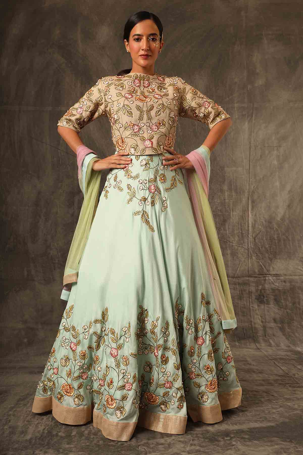 Buy Mint Green Bead Work Lehenga Set by Sejal Kamdar for women online at ScrollnShops