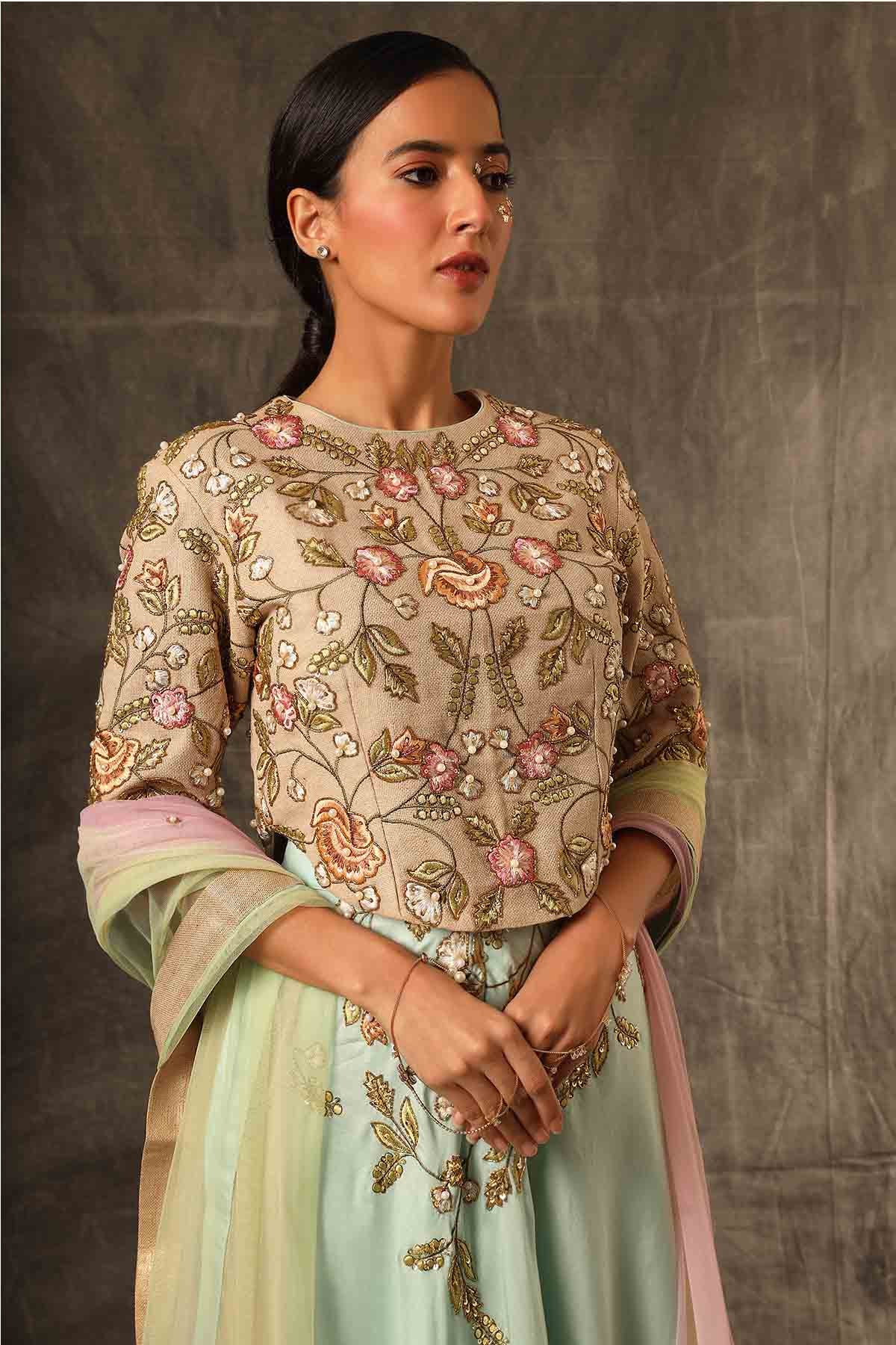 Mint Green Bead Work Lehenga Set