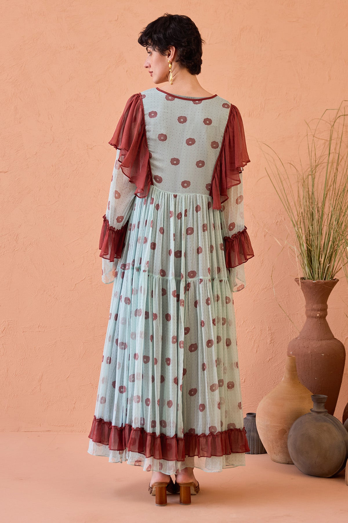 Mint Green Chiffon Ruffle Dress