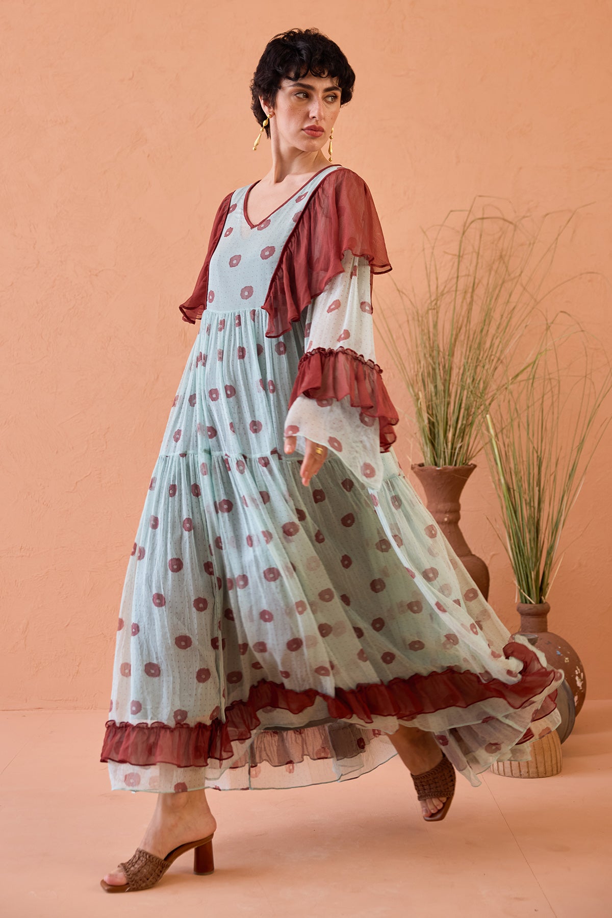 Mint Green Chiffon Ruffle Dress