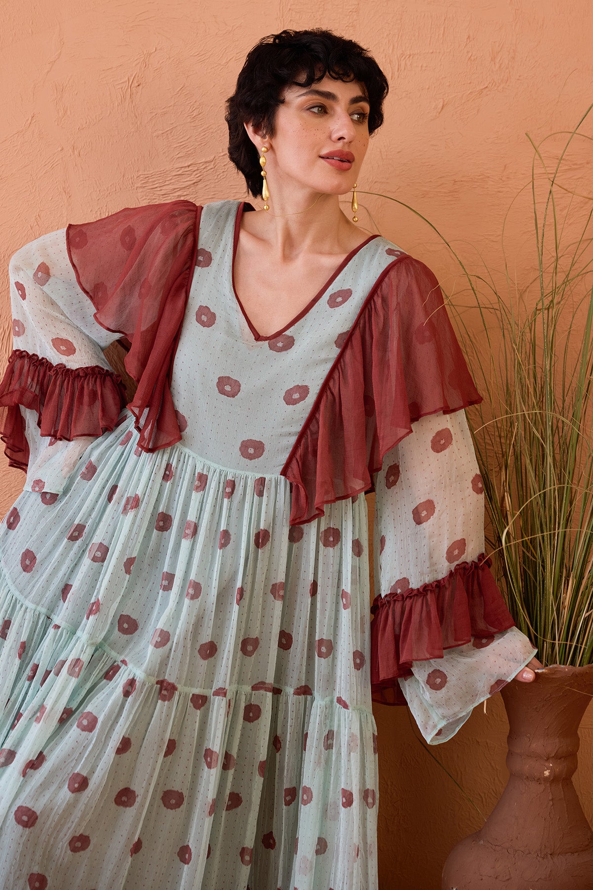 Mint Green Chiffon Ruffle Dress