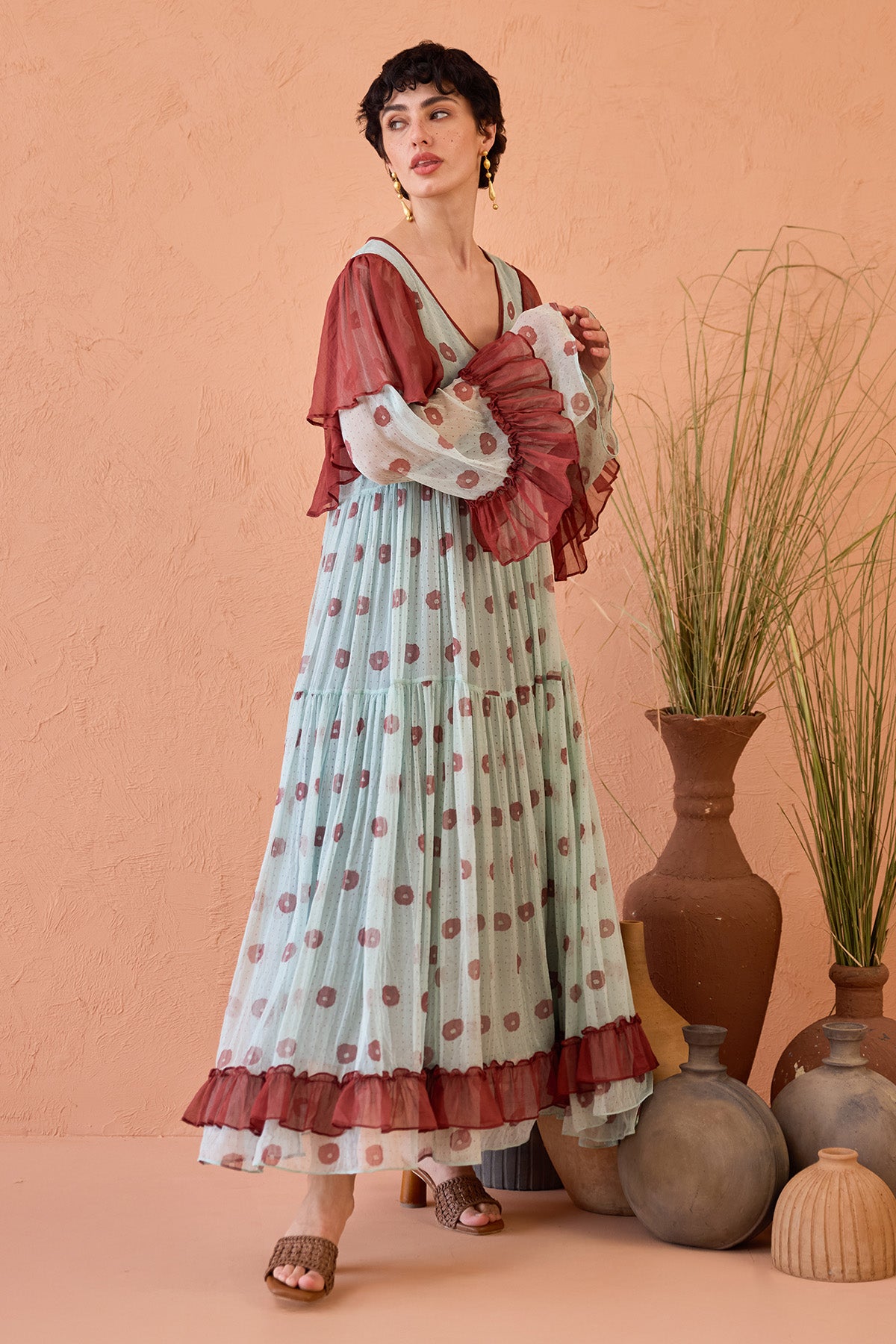 Mint Green Chiffon Ruffle Dress