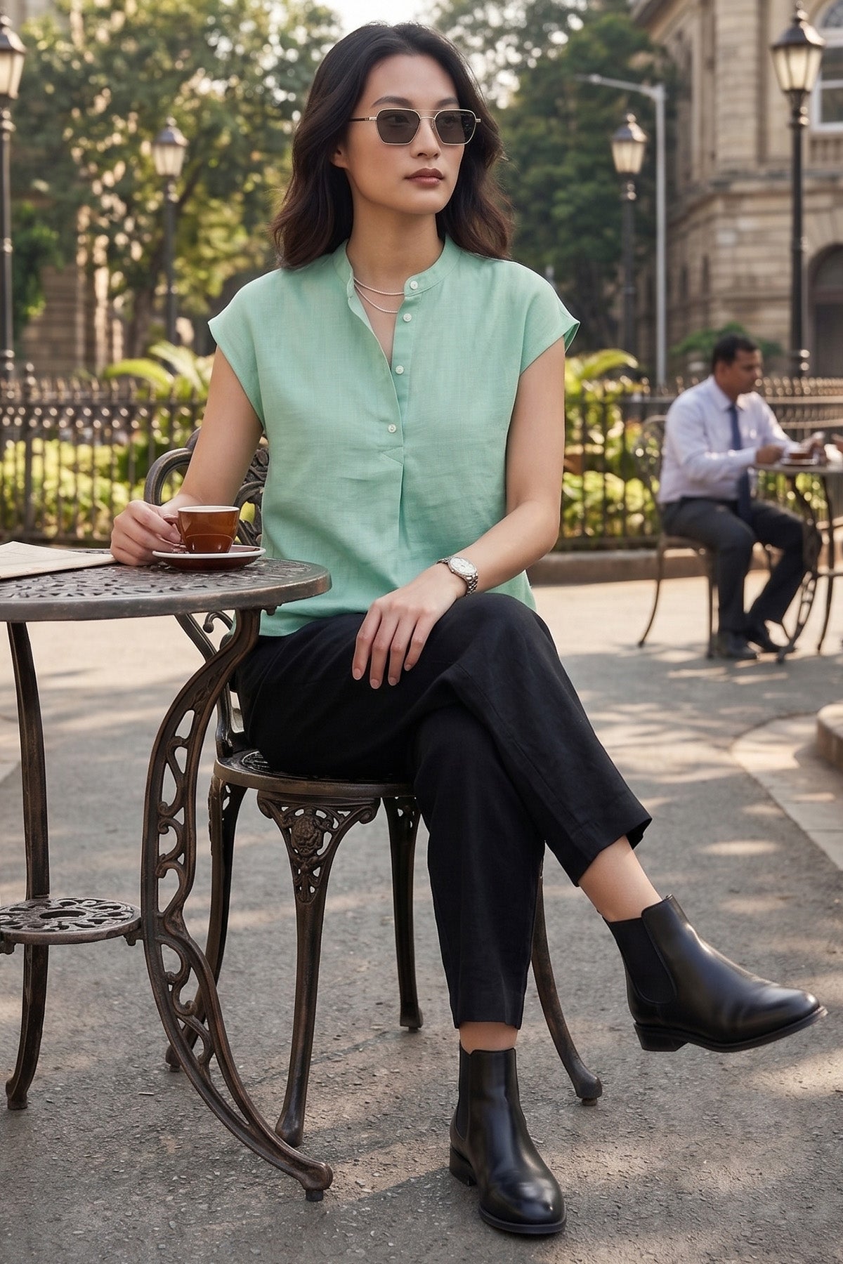Mint Green Cotton Buttoned Top