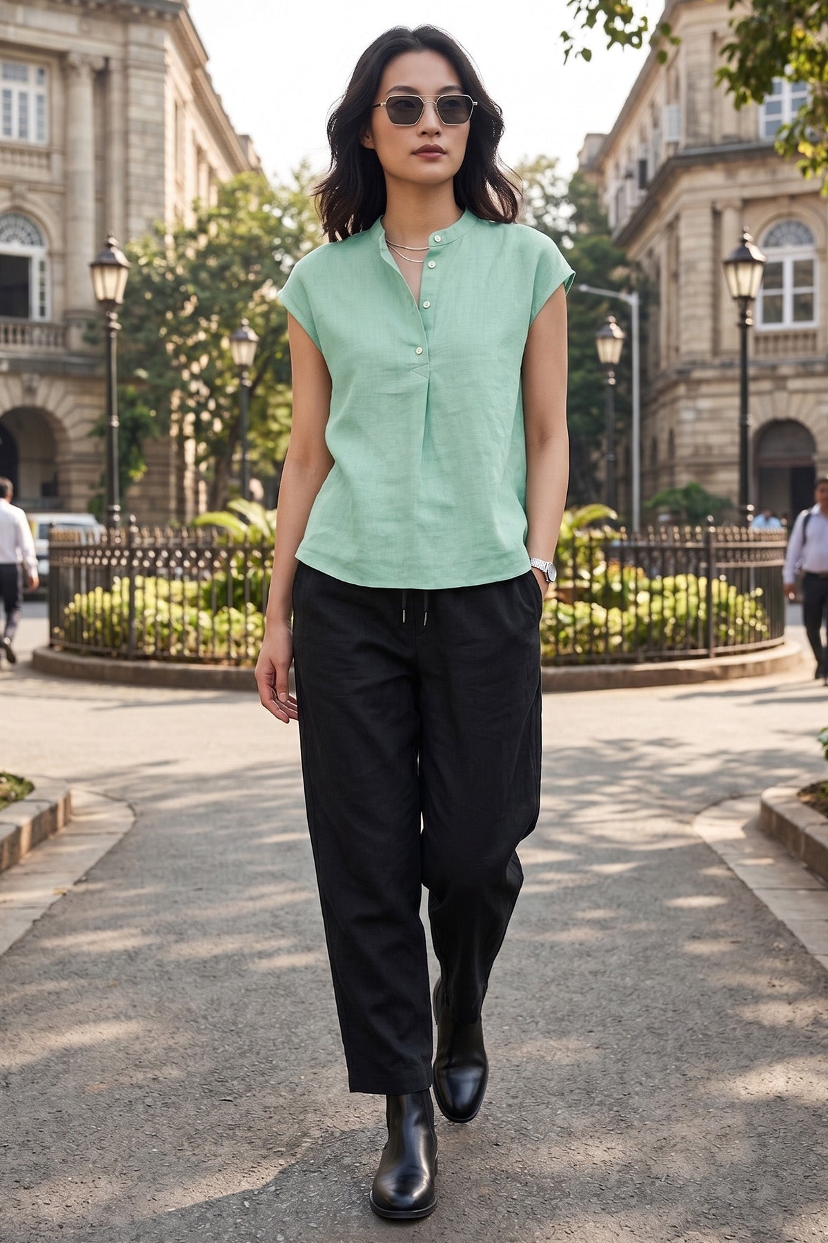 Buy Mint Green Cotton Buttoned Top for women by Sneha B online available at scrollnshops