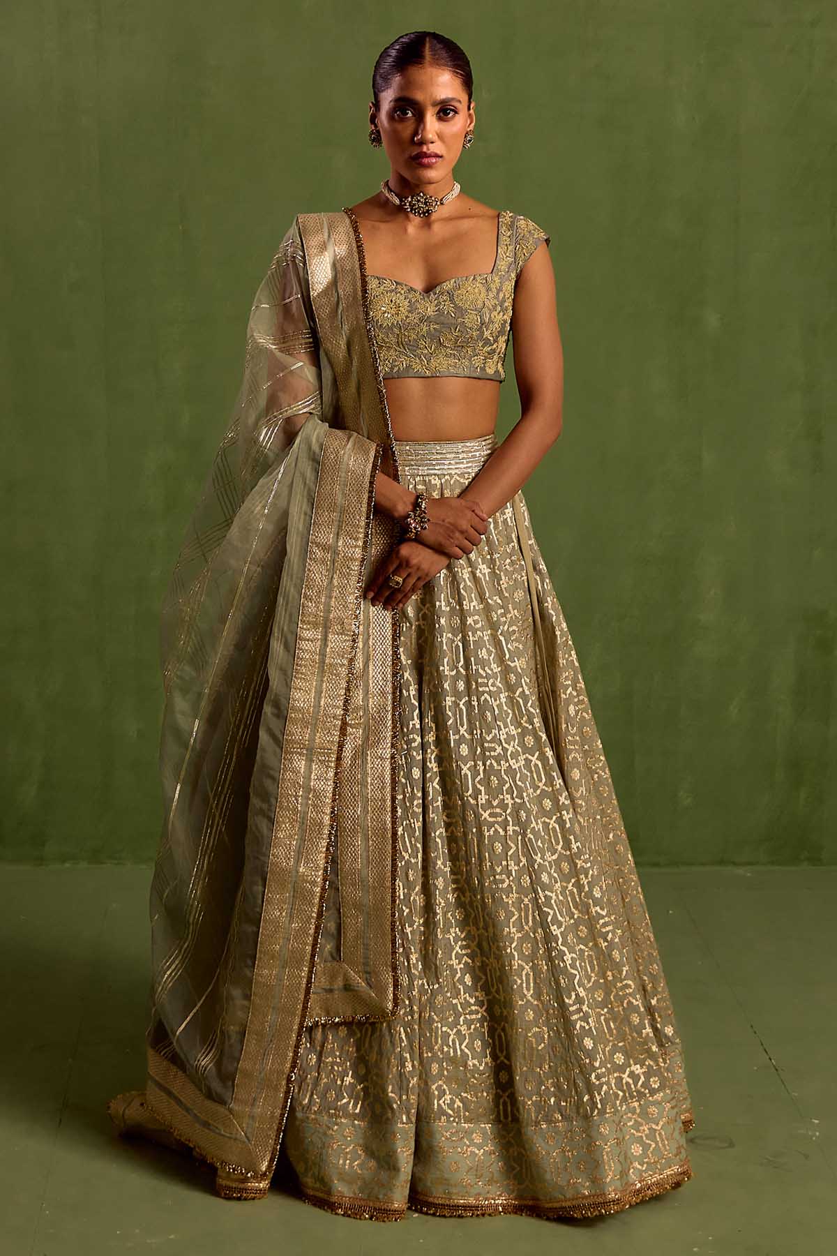 Designer Neha Khullar Mint Green Dori Lehenga Set for Women Online