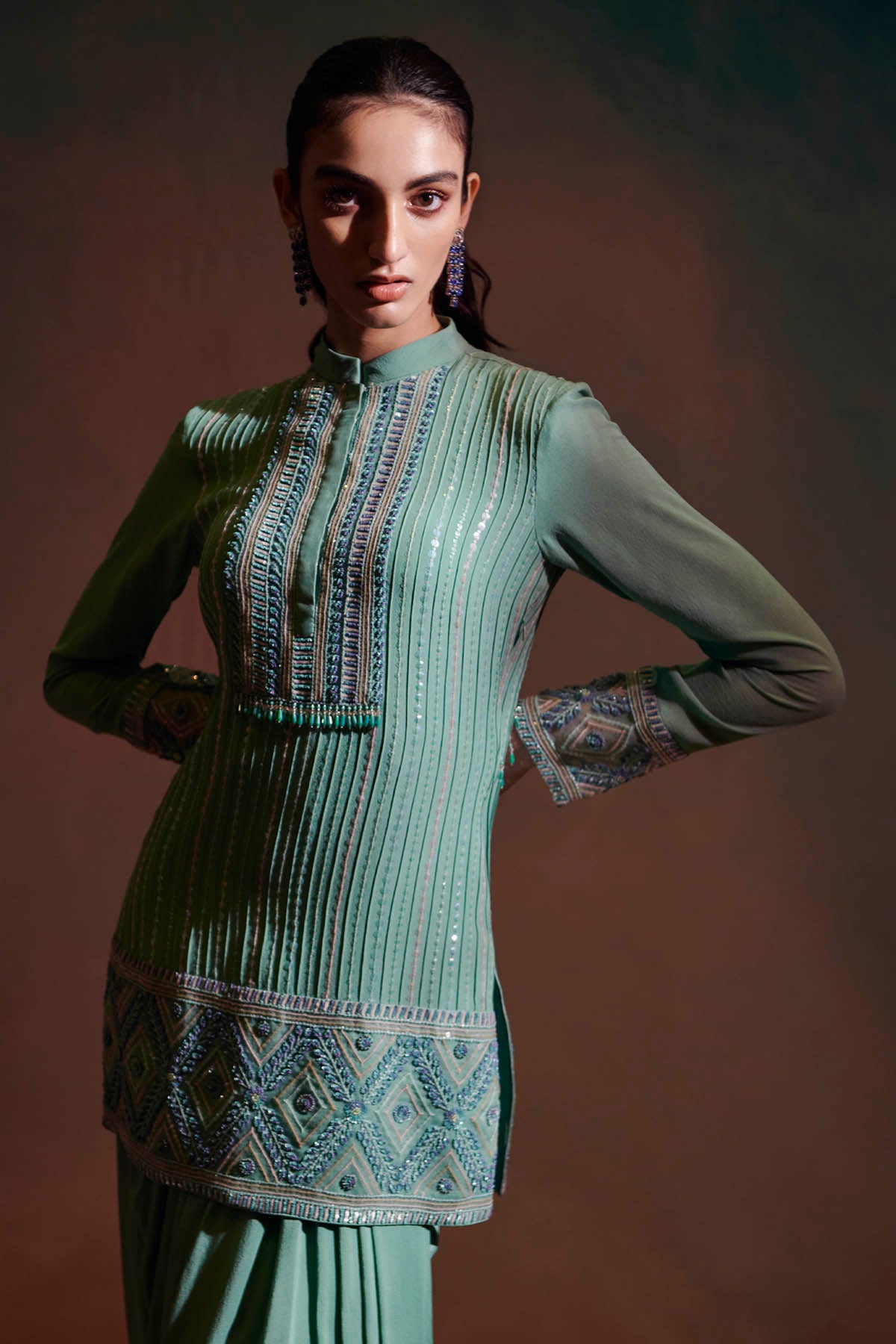 Mint Green Draped Skirt Set