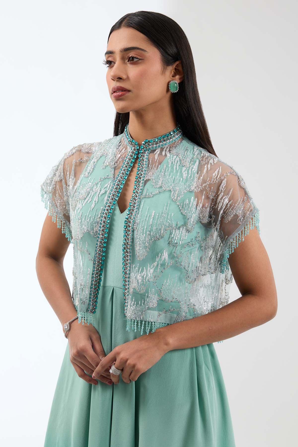 Mint Green Dress & Short Cape