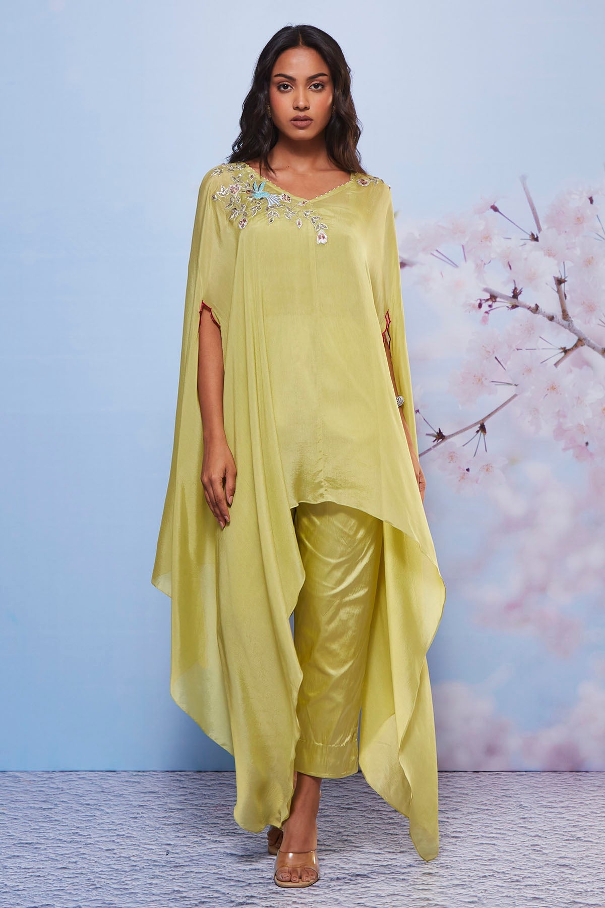 Buy Mint Green Embroidered Cape Set Online