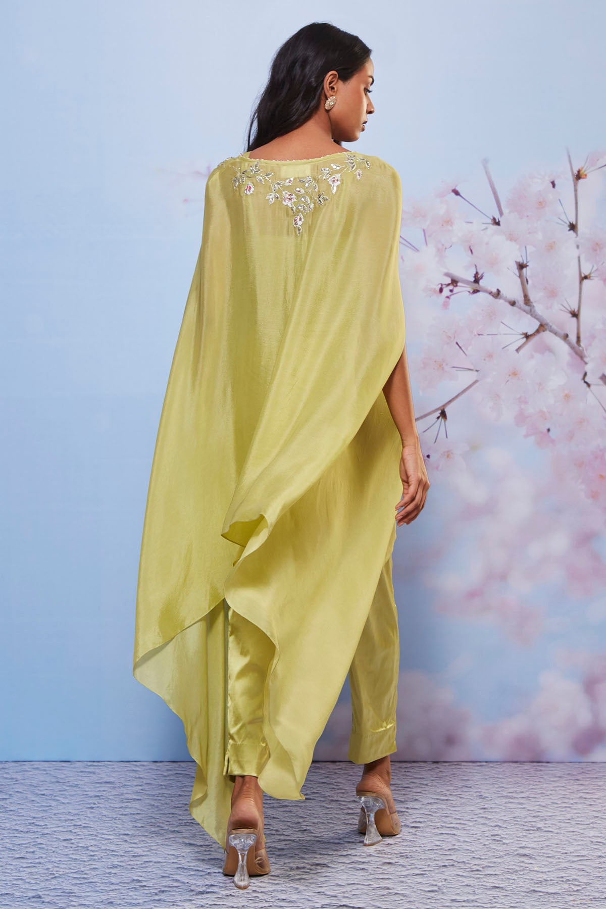 Mint Green Embroidered Cape Set