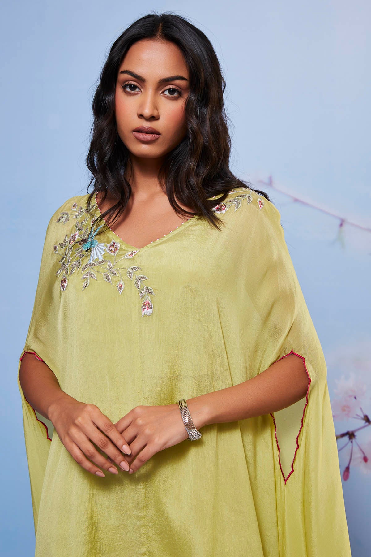 Mint Green Embroidered Cape Set