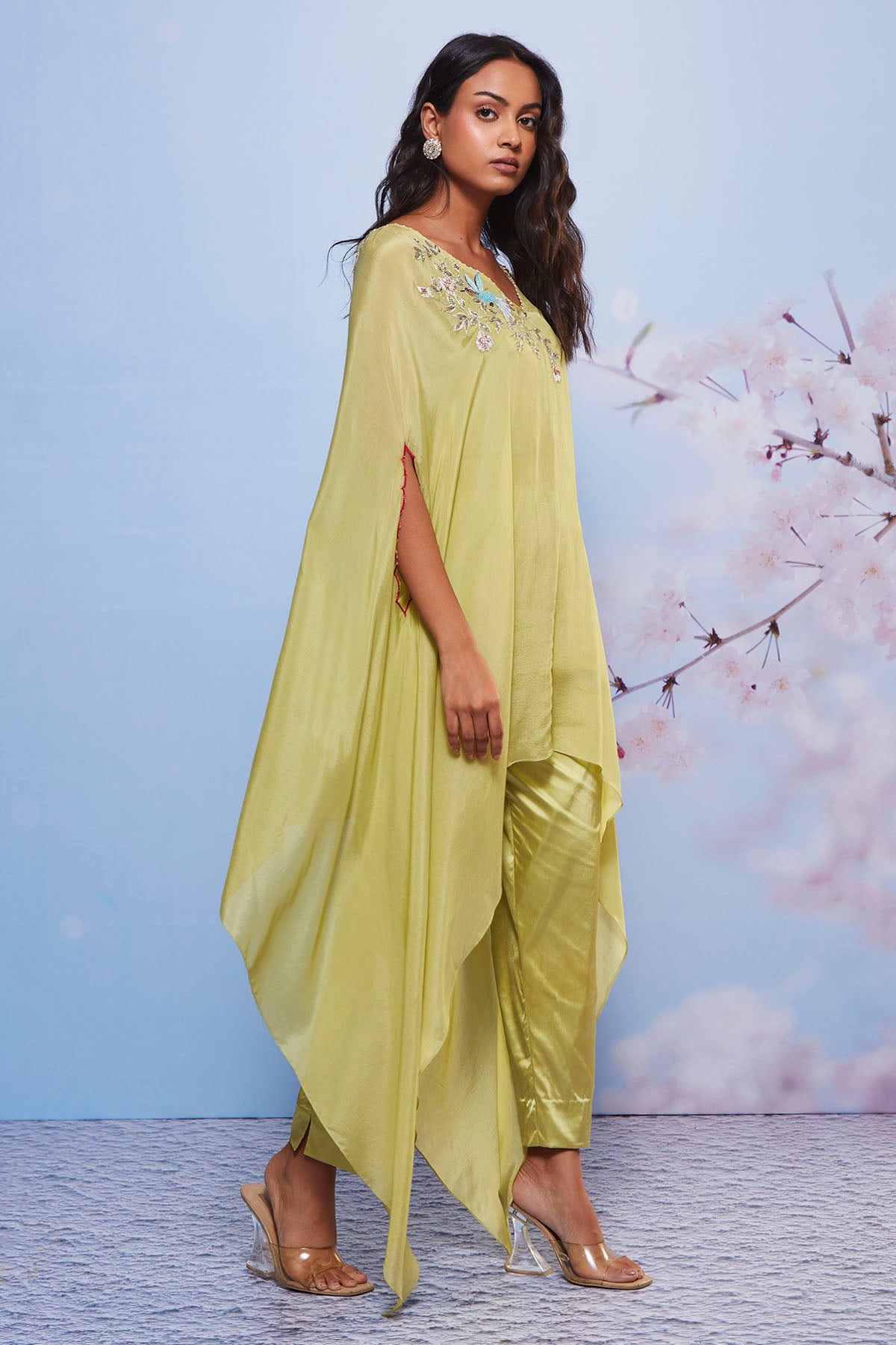 Mint Green Embroidered Cape Set