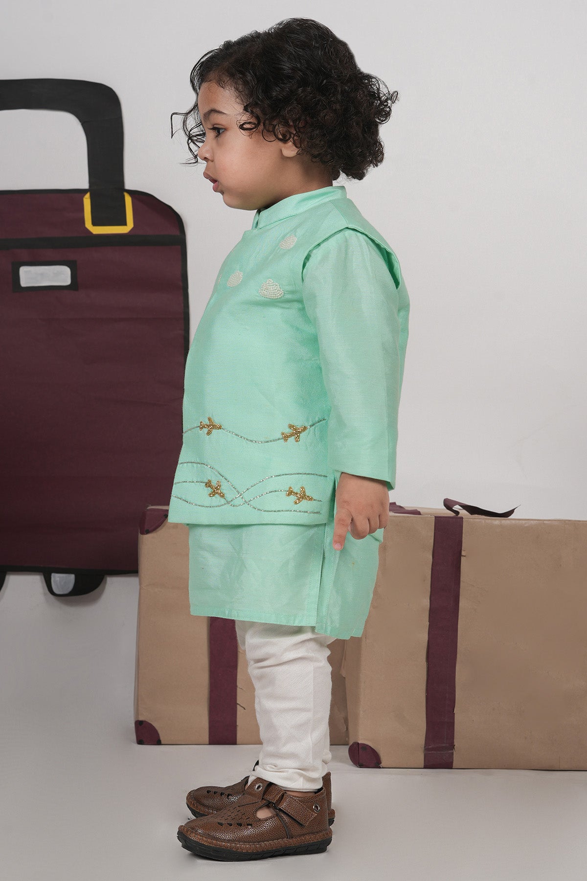 Mint Green Embroidery Bundi Set