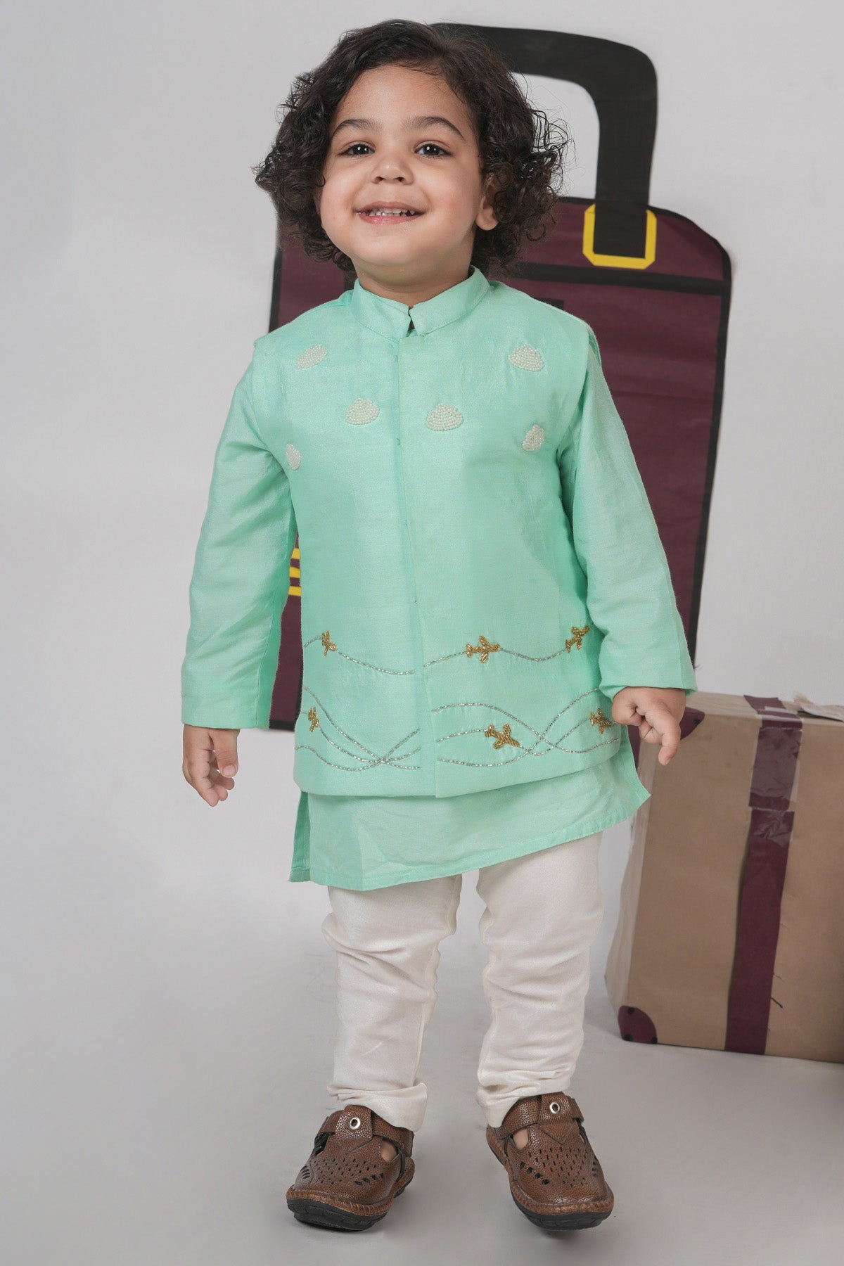 Mint Green Embroidery Bundi Set