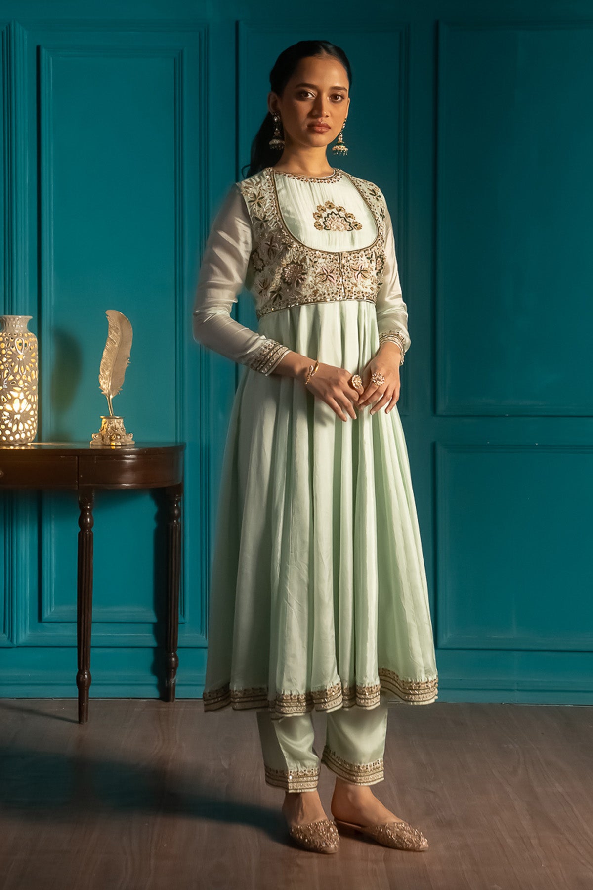 Mint Green Flared Anarkali Set