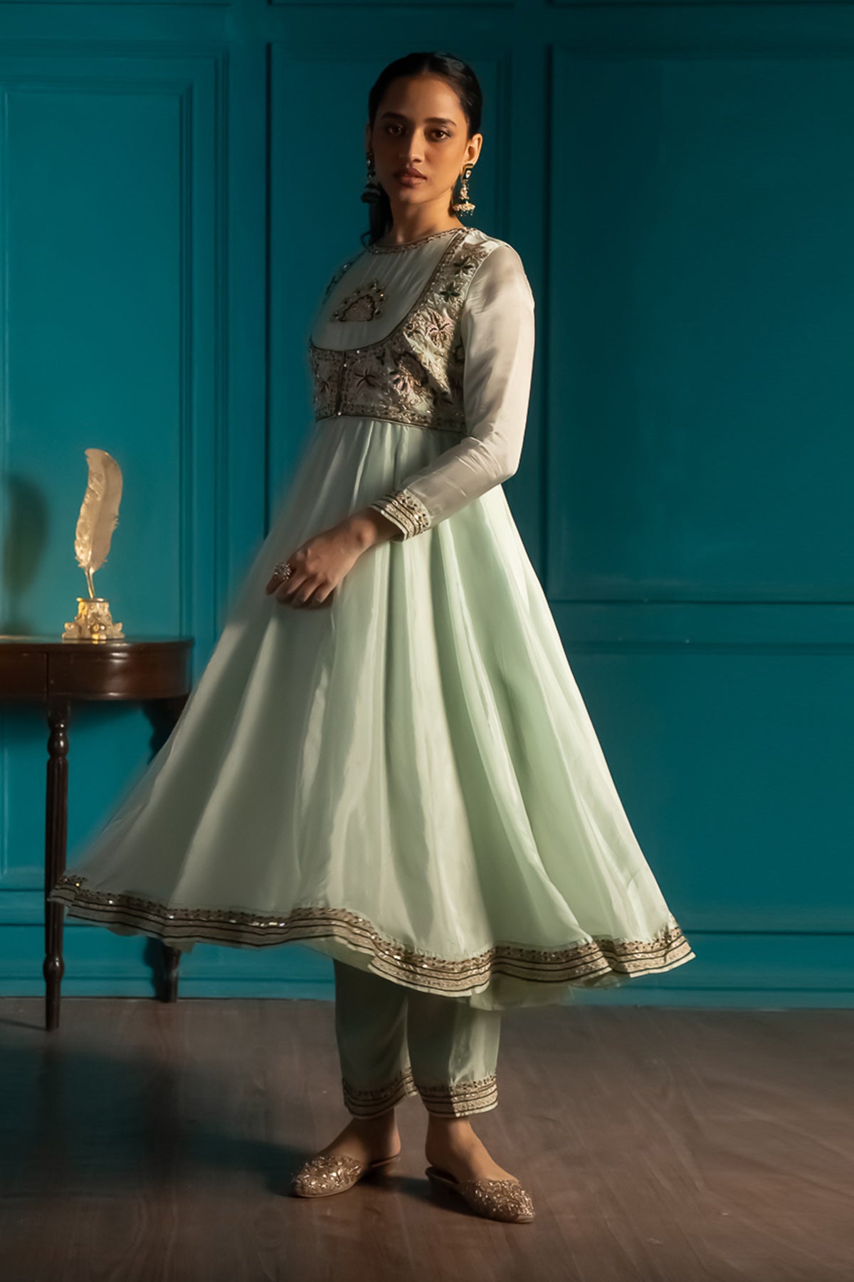 Mint Green Flared Anarkali Set