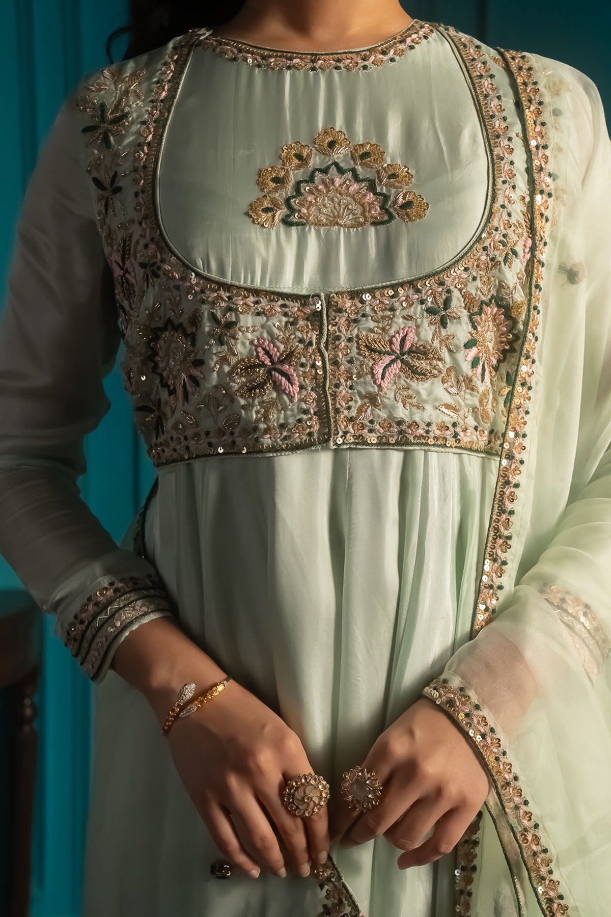 Mint Green Flared Anarkali Set