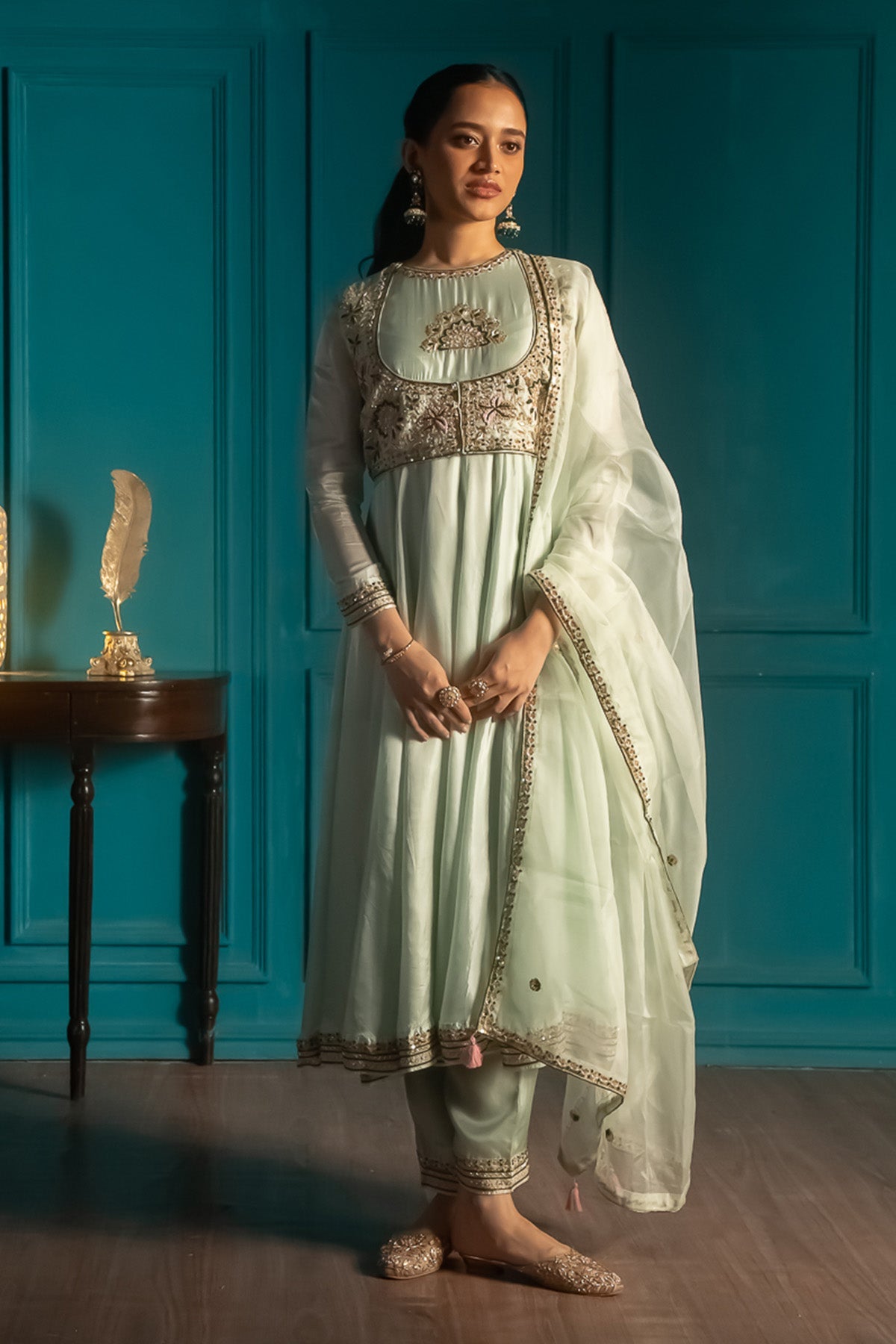 Buy Mint Green Flared Anarkali Set by Aavya for women online at ScrollnShops