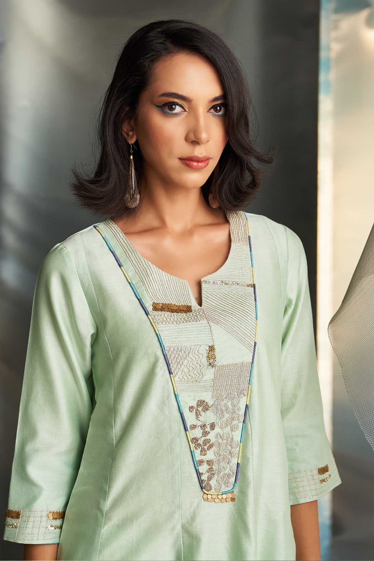 Mint Green Flared Long Kurta Set