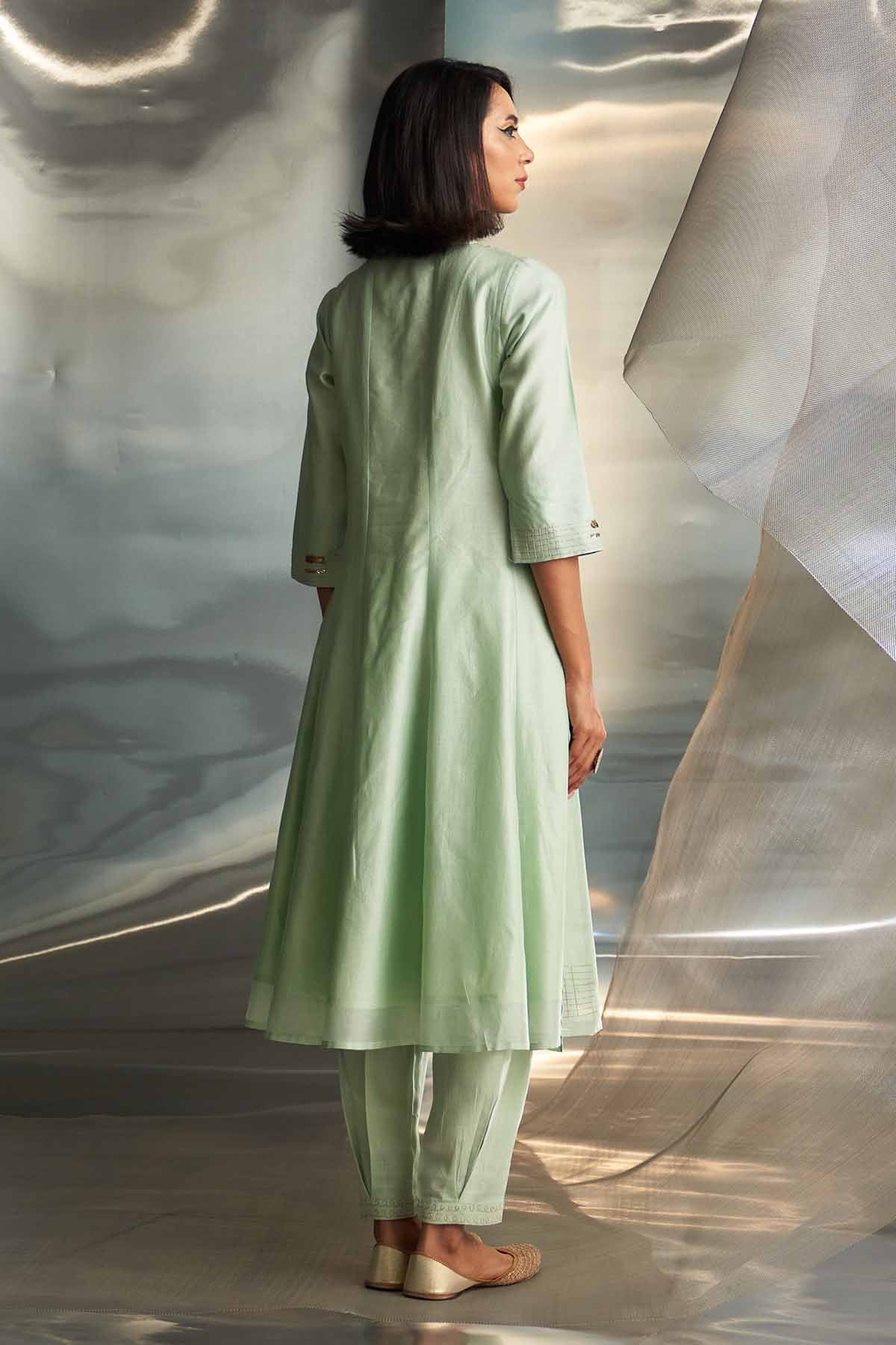 Mint Green Flared Long Kurta Set