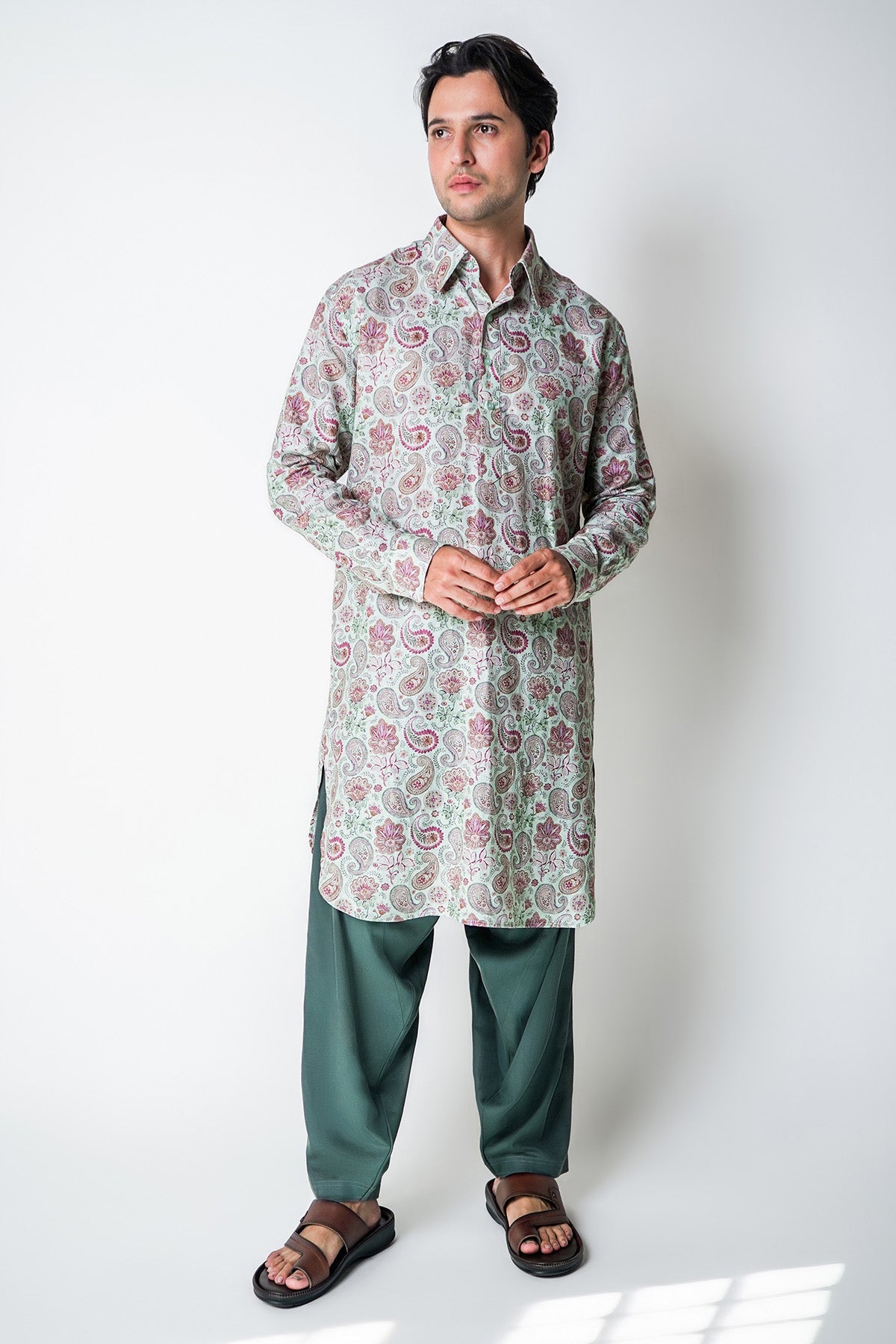 Buy Mint Green Floral Kurta & Pants for men by House of Sheriff online available at scrollnshops