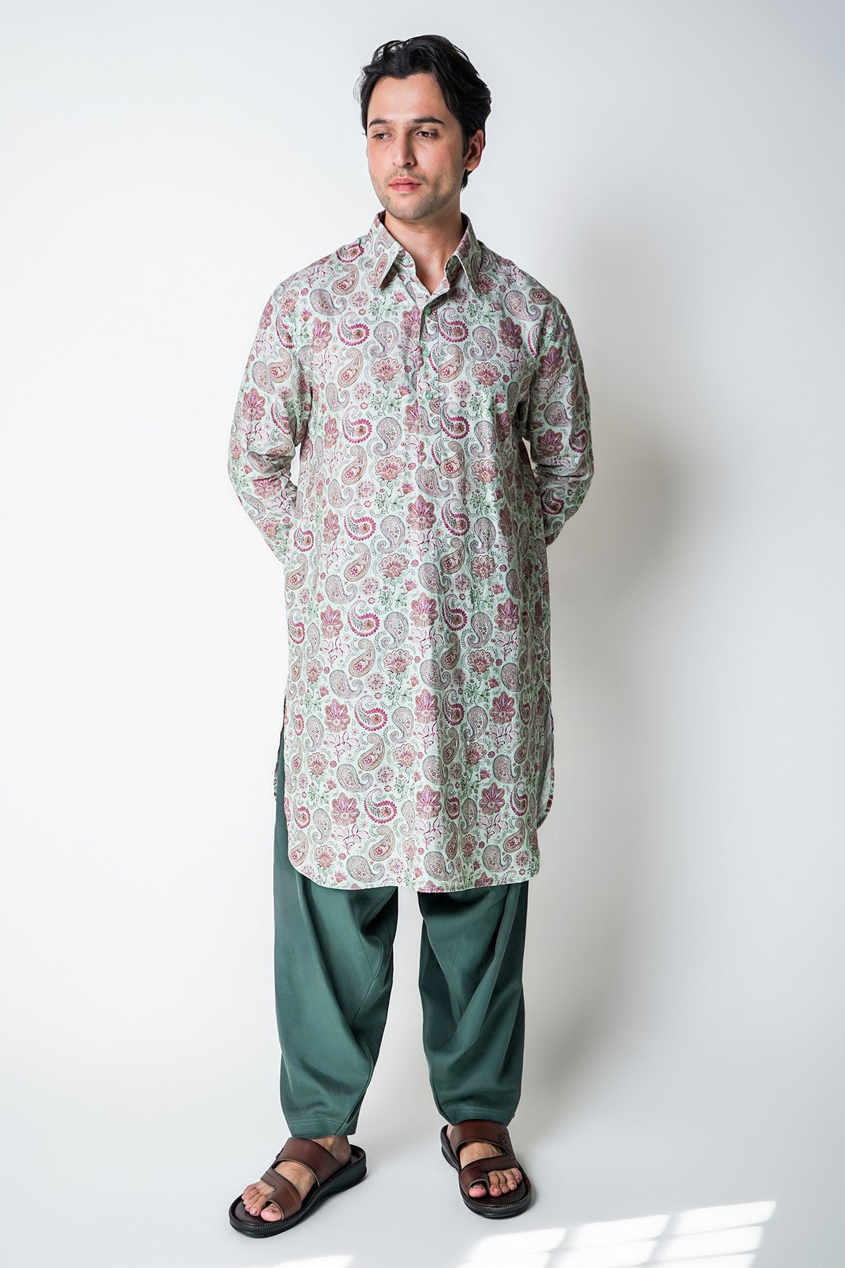 Mint Green Floral Kurta & Pants