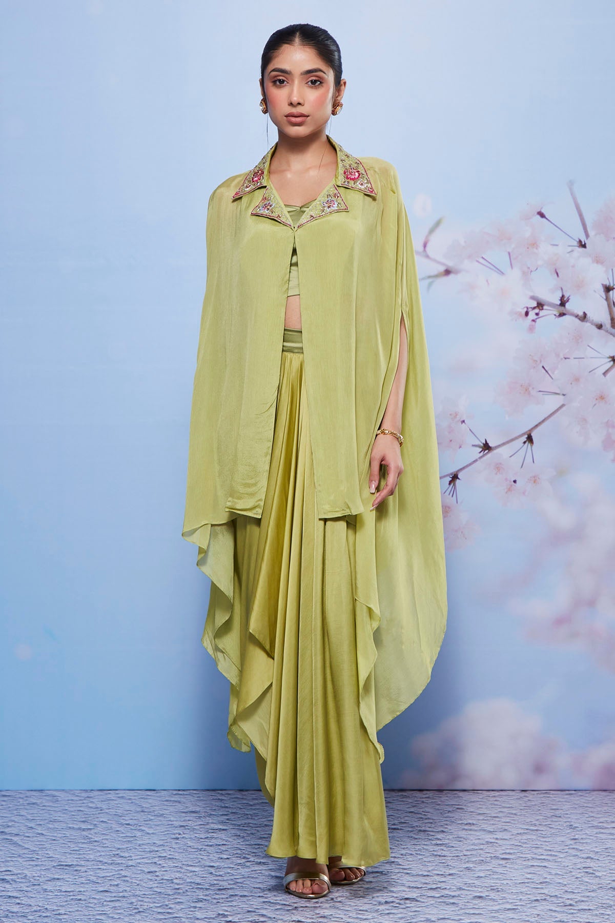 Buy Mint Green Indo-Western Cape Set Online