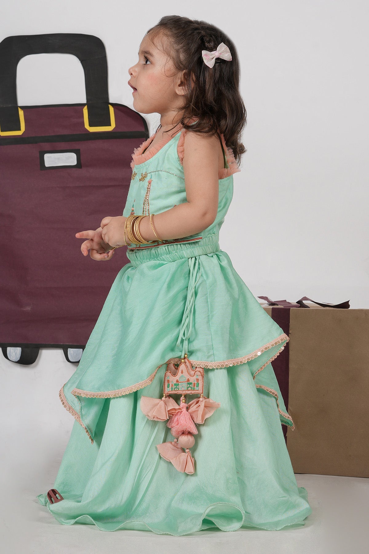 Buy Mint Green Latkan Lehenga Set for girl by Little Brats online available at scrollnshops