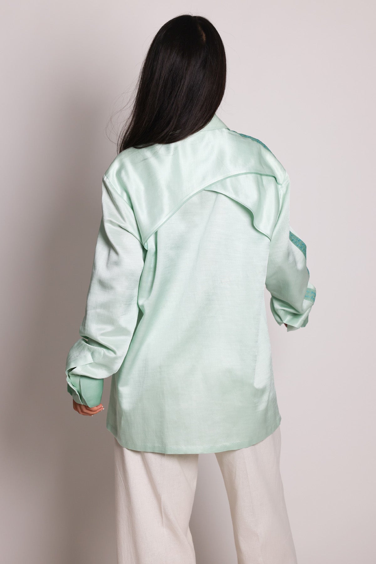 Mint Green Linen Satin Shirt