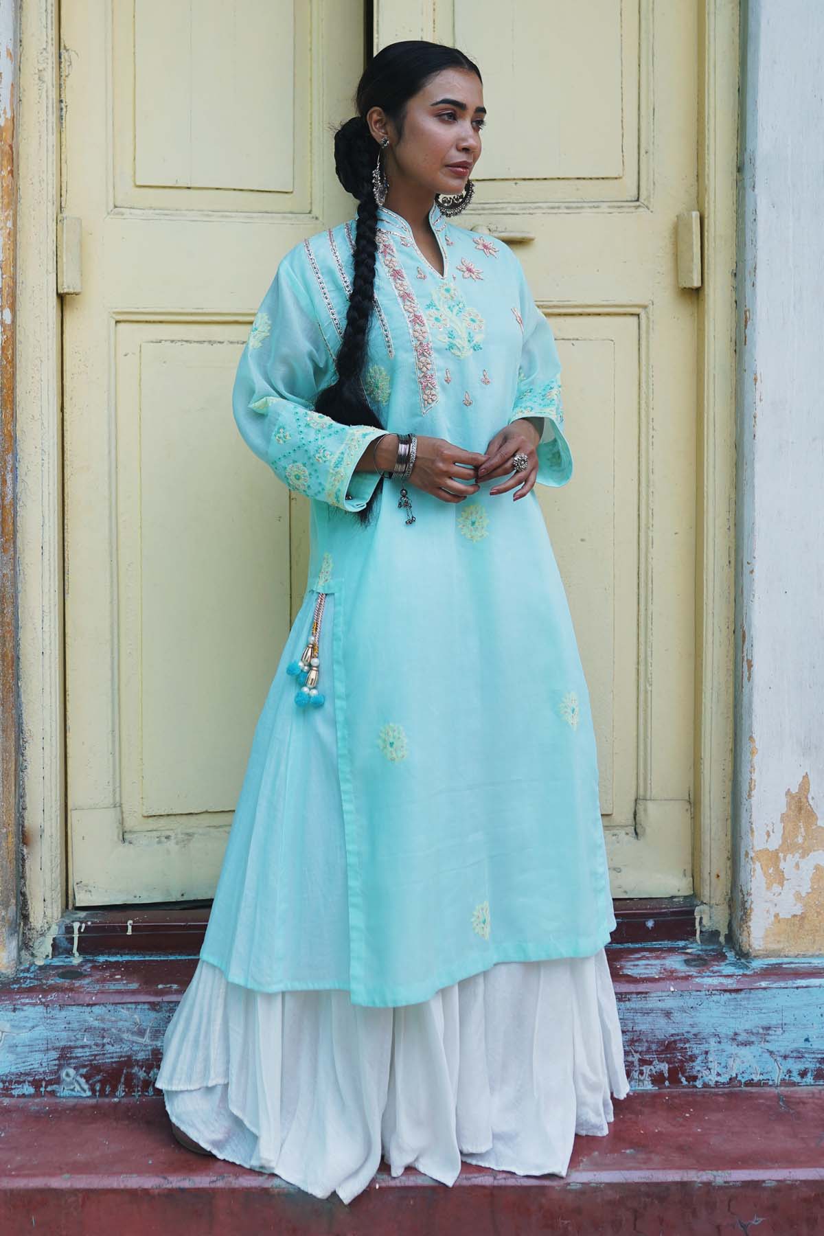 Buy Anamika Khandelwal Mint Green Lucknowi Sequins Kurti